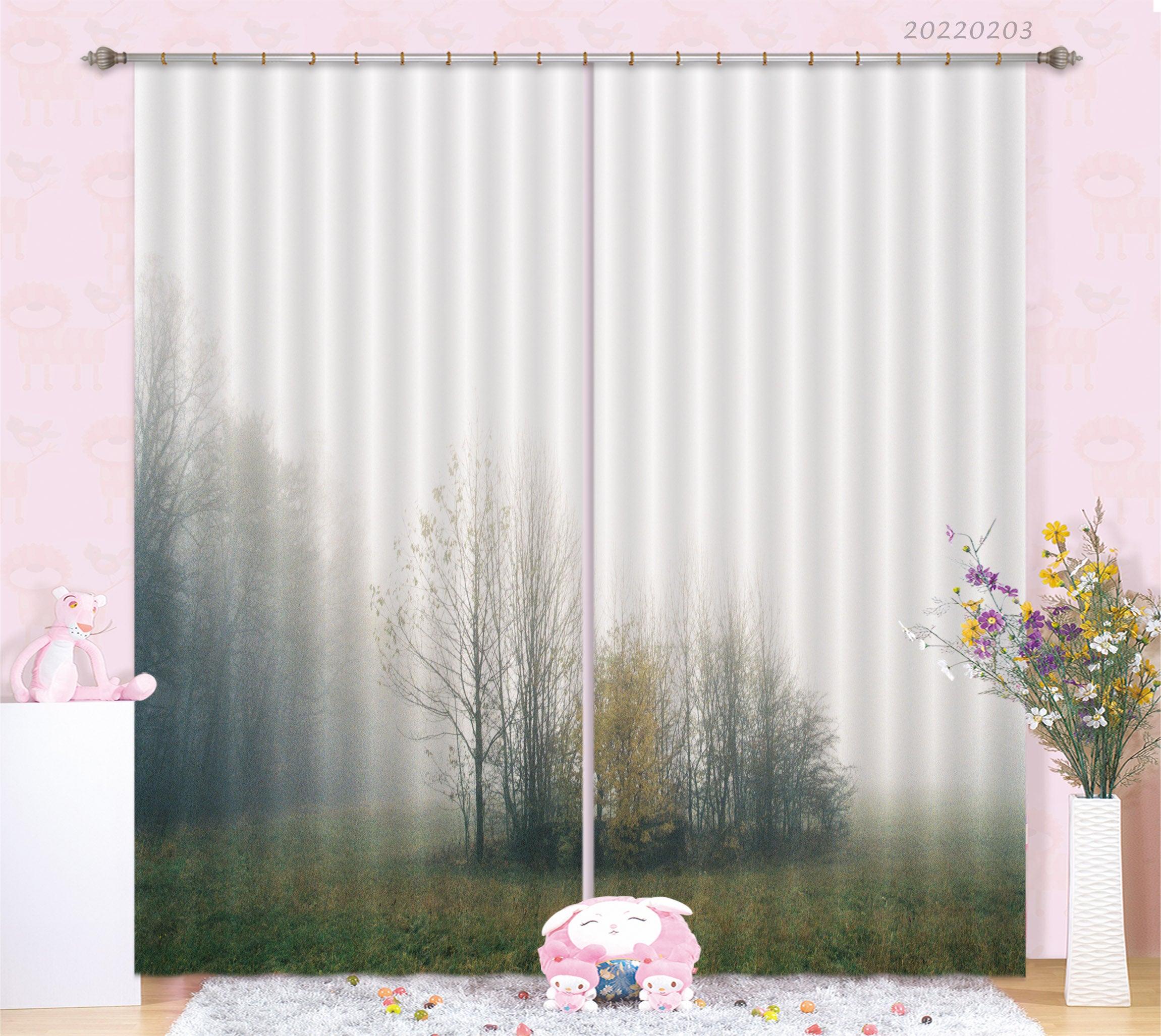 3D Meadow Tree Cloudy Misty Curtains and Drapes GD 1078- Jess Art Decoration