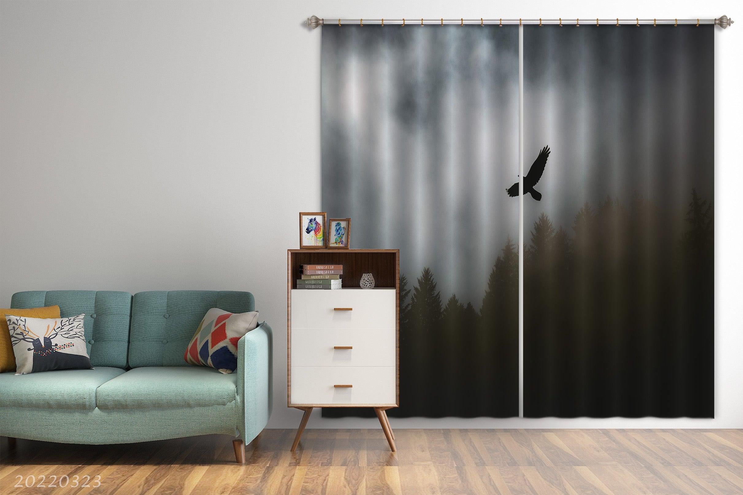 3D Woods Eagle Misty Cloudy Scenery Curtains and Drapes GD 2587- Jess Art Decoration