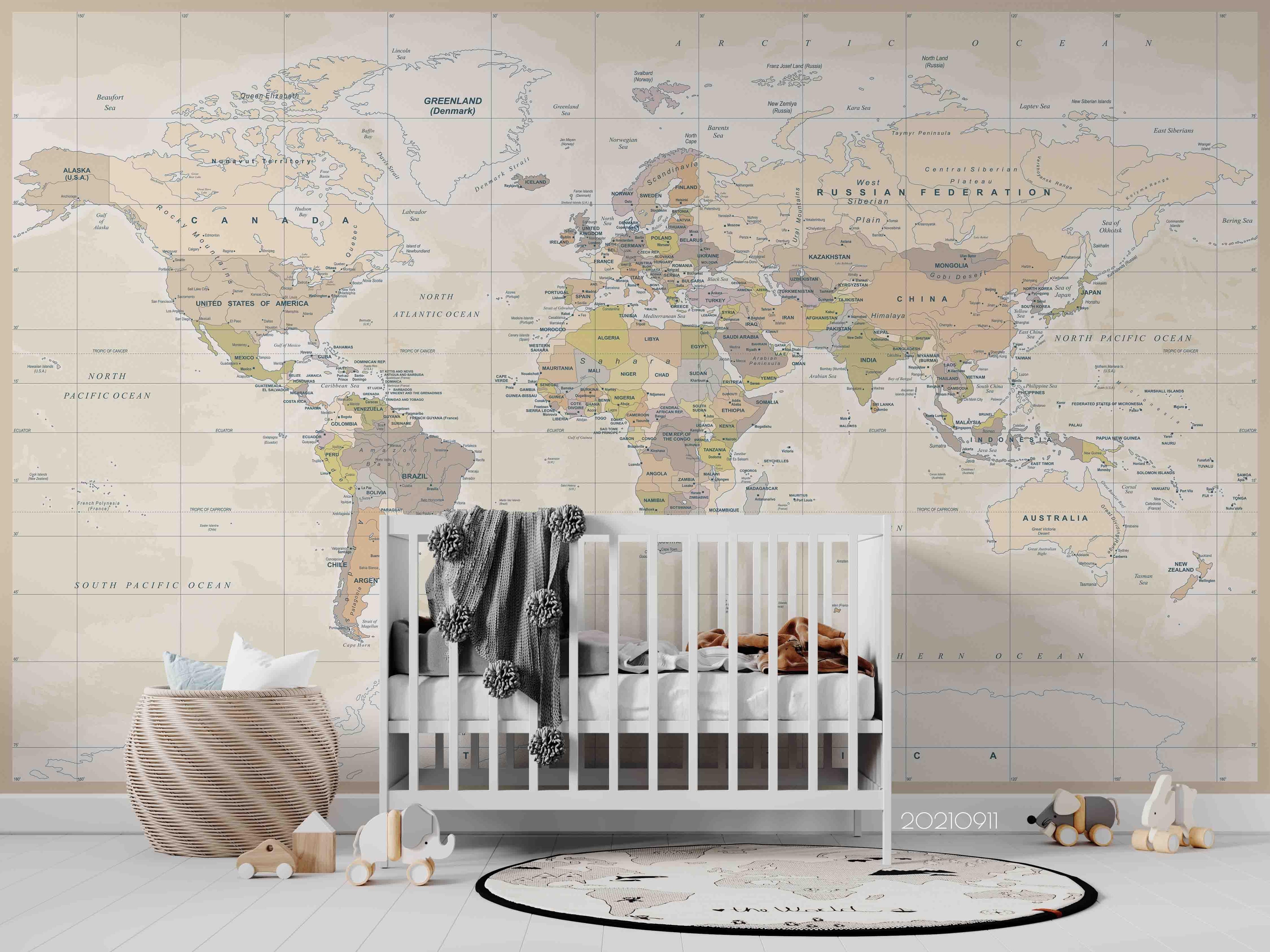 3D World Map Wall Mural Wallpaper LQH 737- Jess Art Decoration