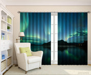 3D Green Aurora Mountain Sea Landscape Curtains and Drapes LQH 72- Jess Art Decoration