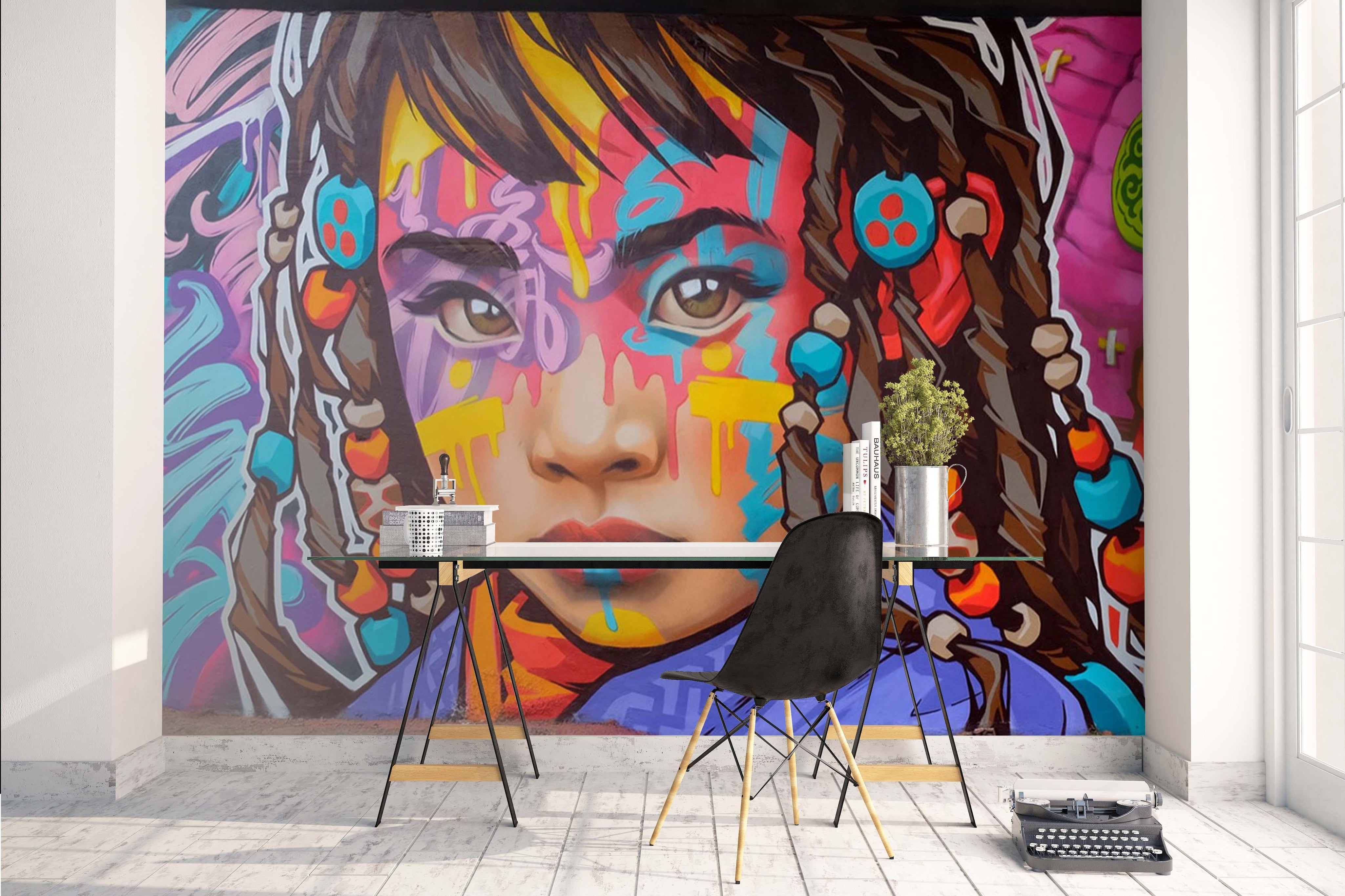 3D Girl Face Colorful Graffiti Wall Mural Wallpaper B03- Jess Art Decoration