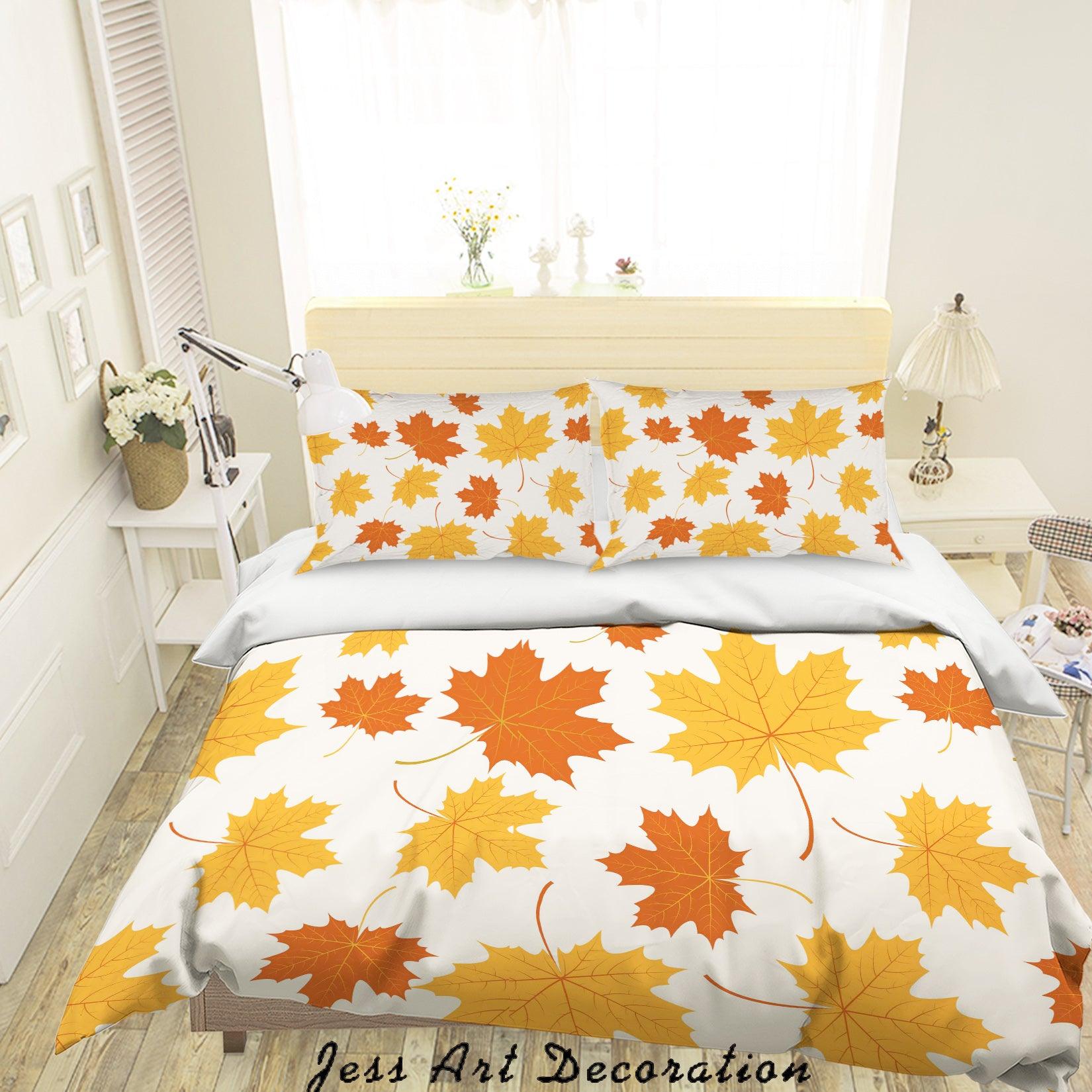 3D Yellow Maple Leaf Quilt Cover Set Bedding Set Pillowcases 57- Jess Art Decoration