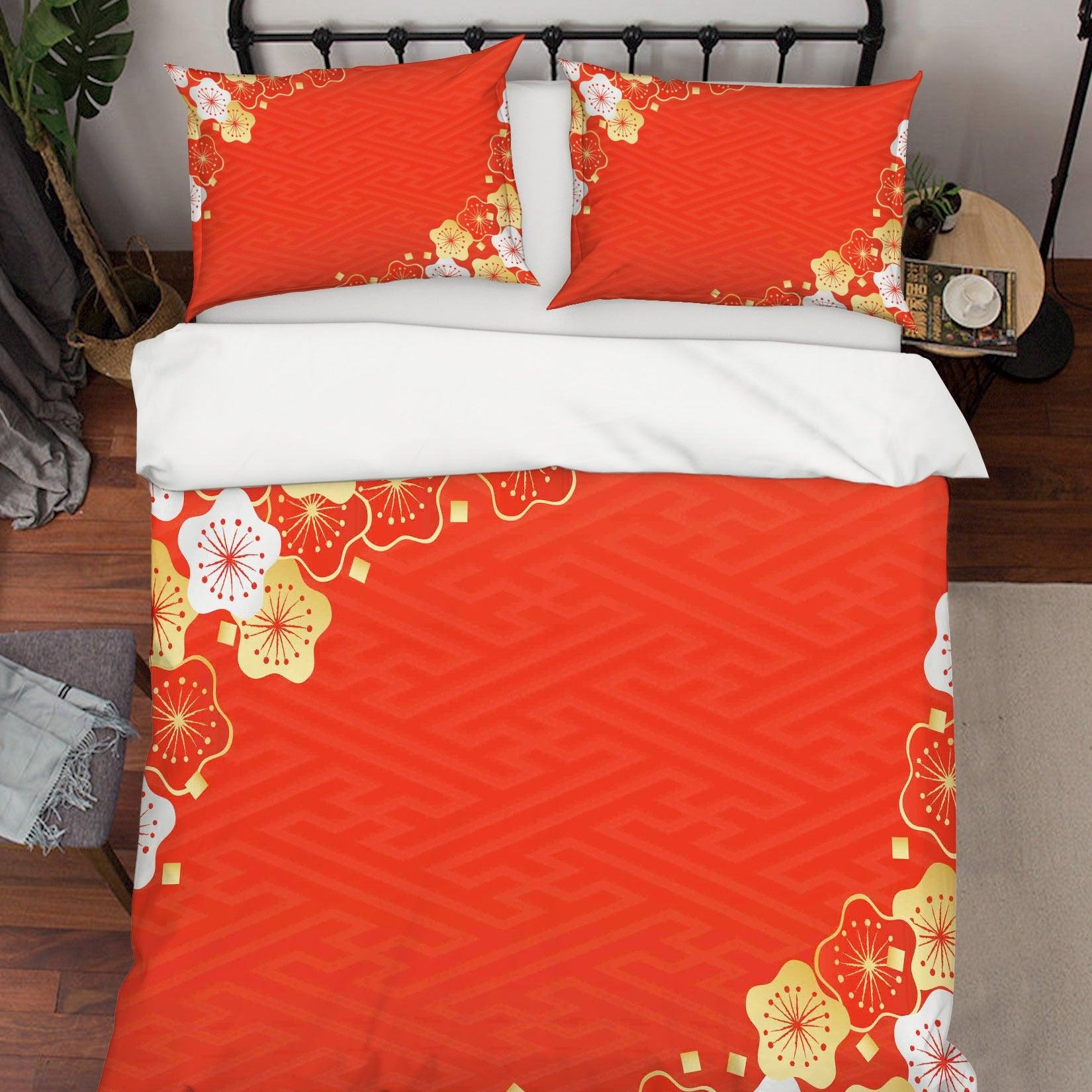 3D Gold White Floral Red Quilt Cover Set Bedding Set Pillowcases 34- Jess Art Decoration