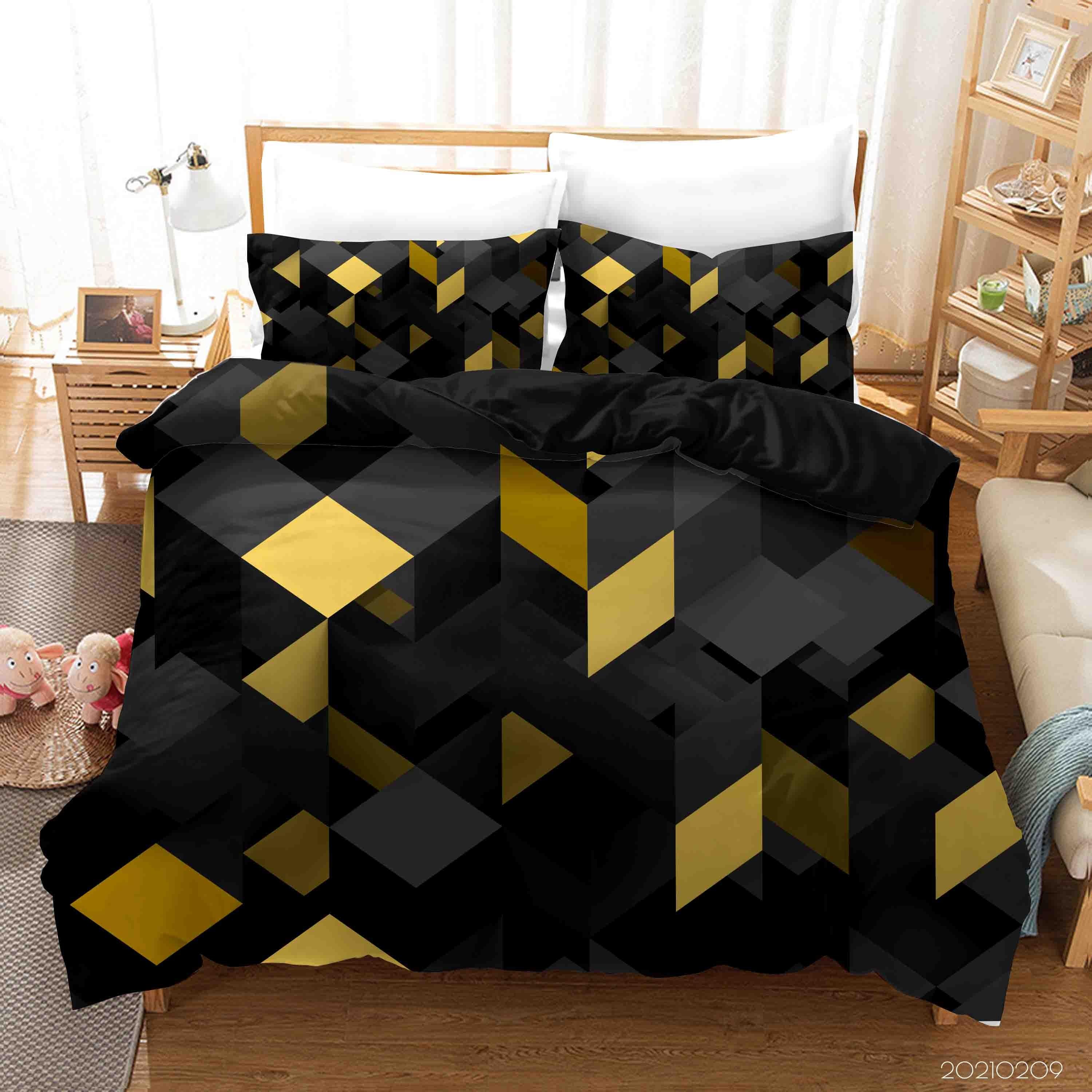 3D Abstract Black Gold Geometry Quilt Cover Set Bedding Set Duvet Cover Pillowcases 19- Jess Art Decoration