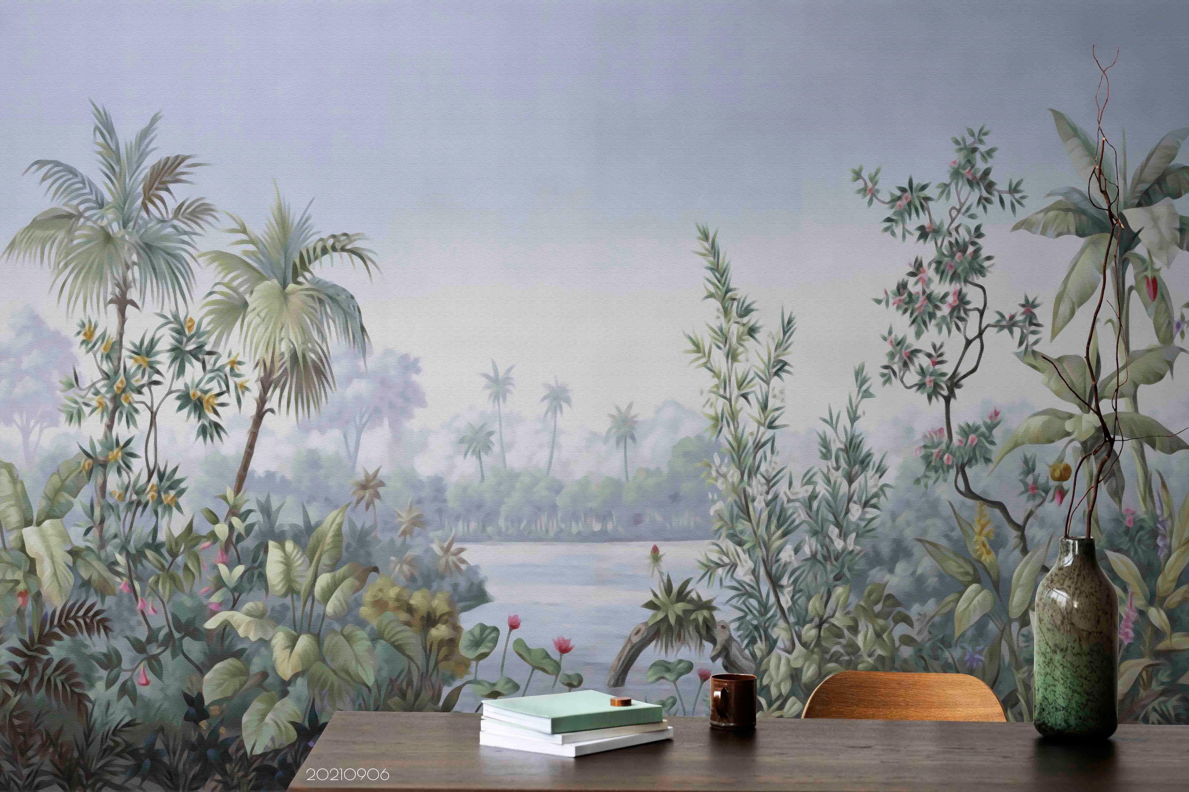 3D Tropical Jungle Lake Landscape Wall Mural Wallpaper LQH 540- Jess Art Decoration