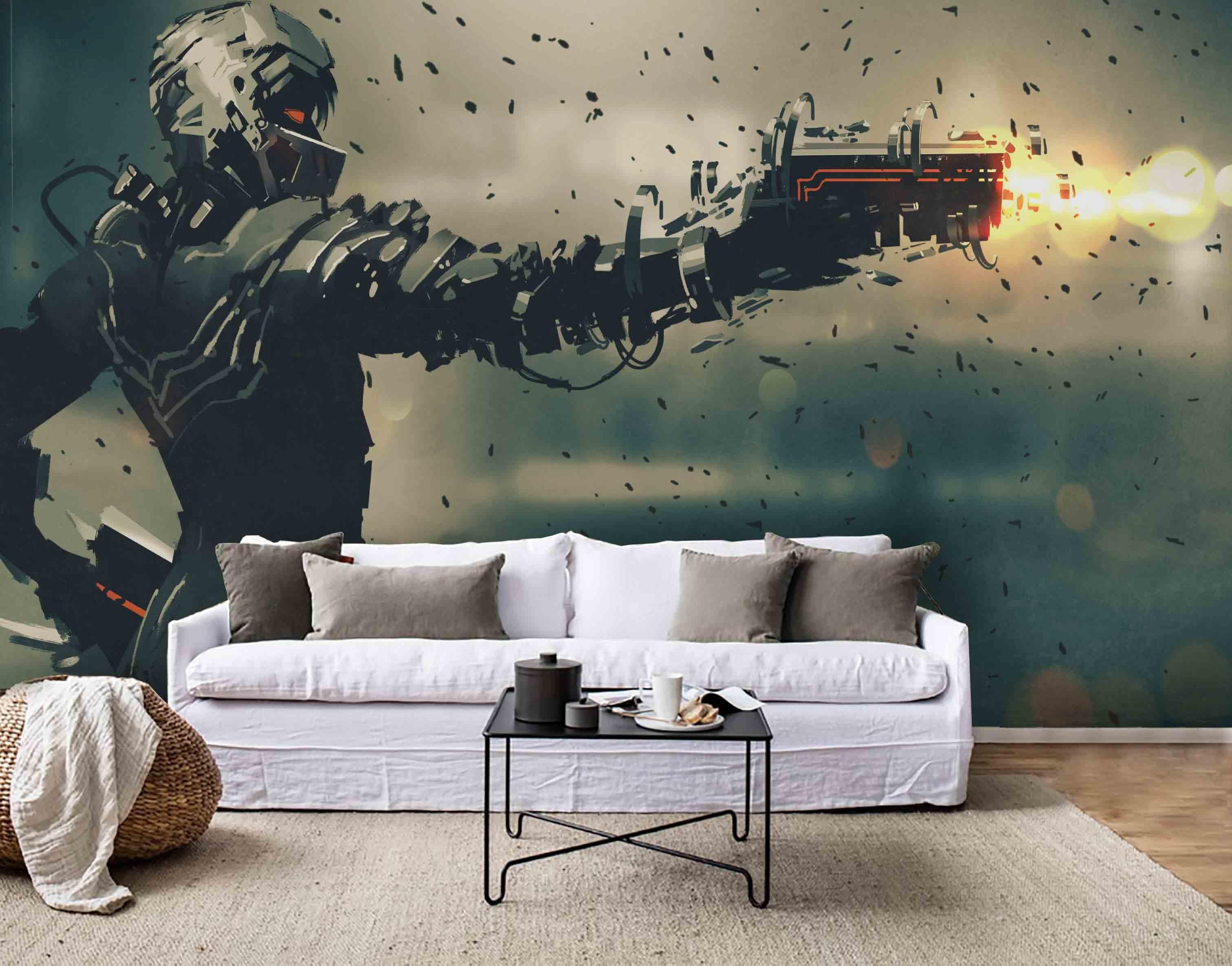 3D Gunman Gun Pistol Armor Wall Mural Wallpaper 155- Jess Art Decoration
