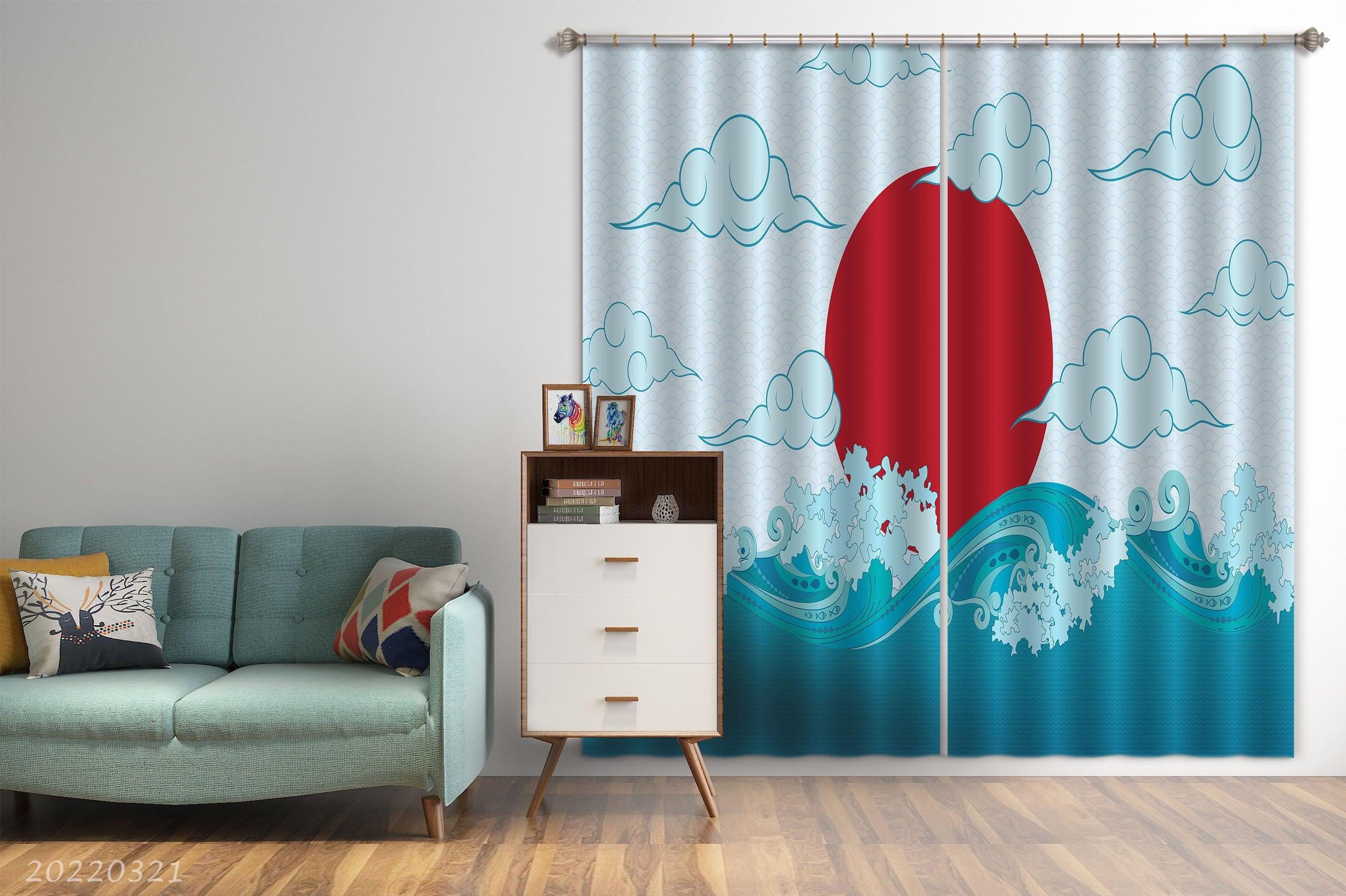 3D Japanese Wave Cloud Sun Curtains and Drapes GD 3113- Jess Art Decoration