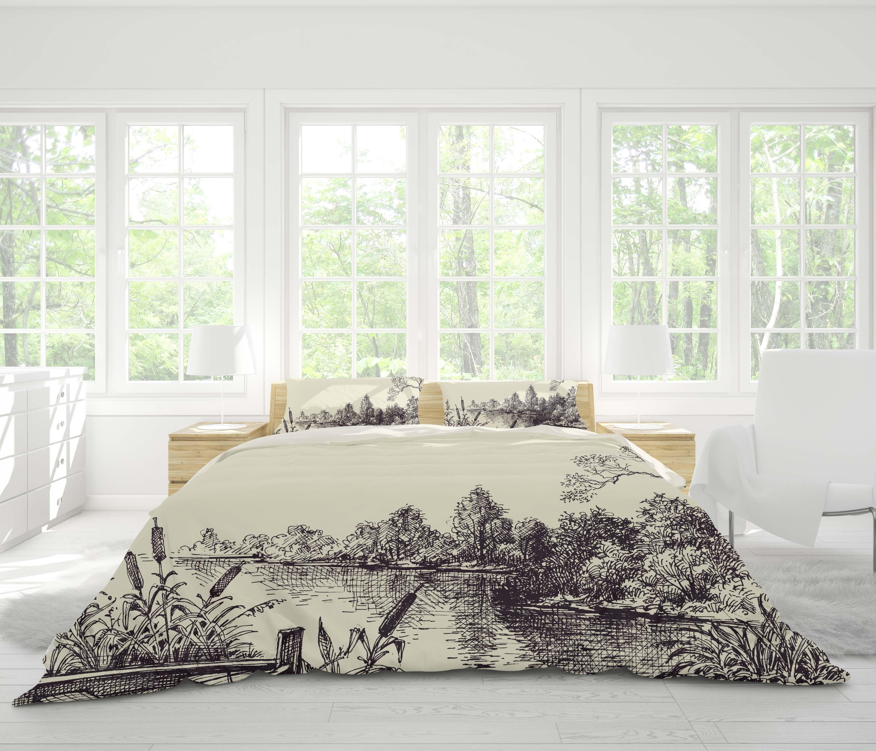 3D Black Sketch River Tree Quilt Cover Set Bedding Set Pillowcases 60- Jess Art Decoration