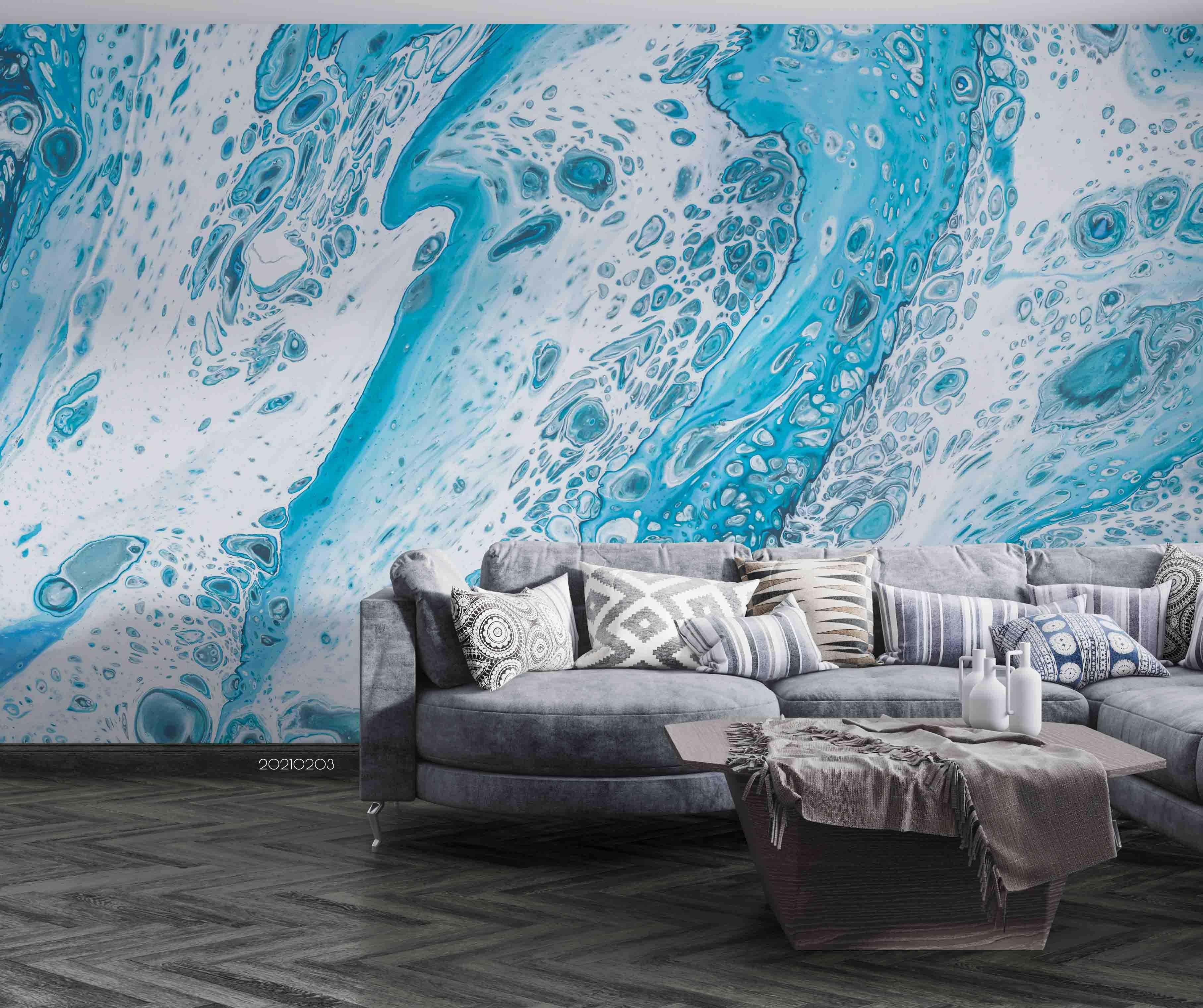 3D Abstract Blue Marble Texture Wall Mural Wallpaper LQH 278- Jess Art Decoration