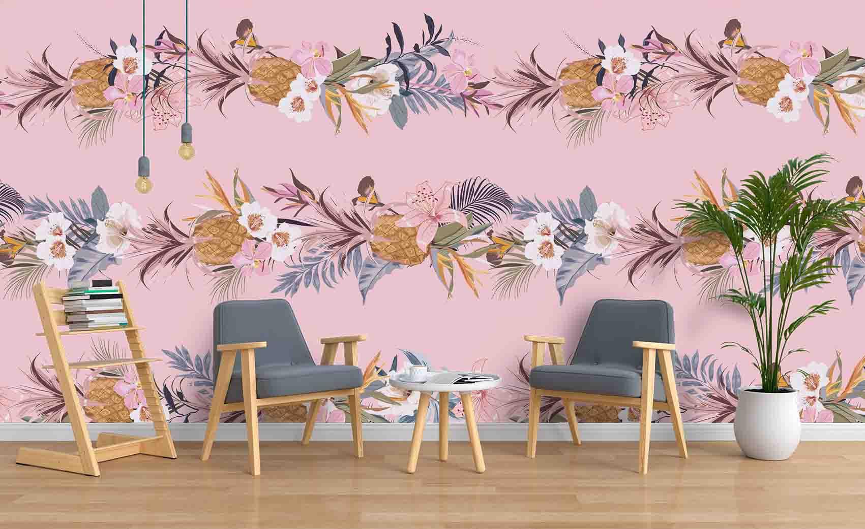 3D Pink Pineapple Floral Wall Mural Wallpaper SF61- Jess Art Decoration