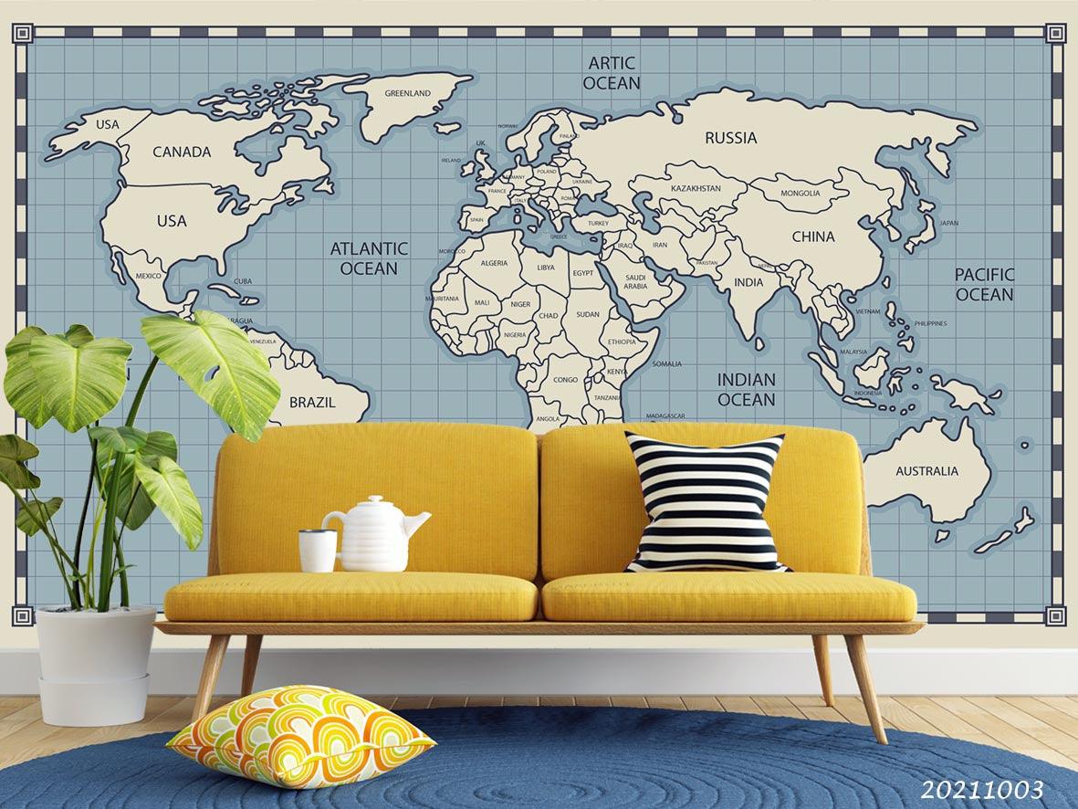 3D Blue World Map Wall Mural Wallpaper LQH 280- Jess Art Decoration