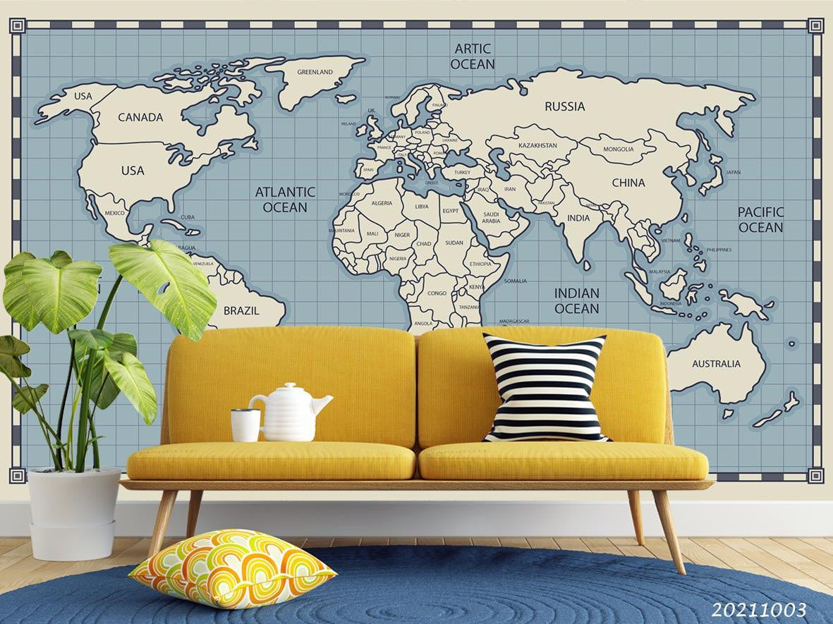 3D Blue World Map Wall Mural Wallpaper LQH 280- Jess Art Decoration