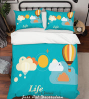 3D Blue Clouds Hot Air Balloon Quilt Cover Set Bedding Set Pillowcases 75- Jess Art Decoration