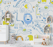 3D Cartoon Elephant Lion Wall Mural Wallpaper A161 LQH- Jess Art Decoration