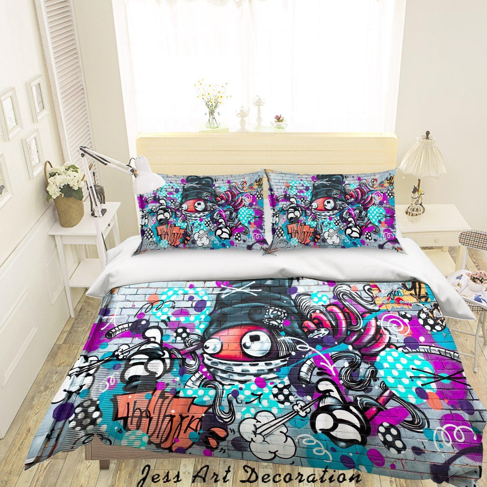 3D Graffiti Colorful Quilt Cover Set Bedding Set Duvet Cover Pillowcases LXL- Jess Art Decoration
