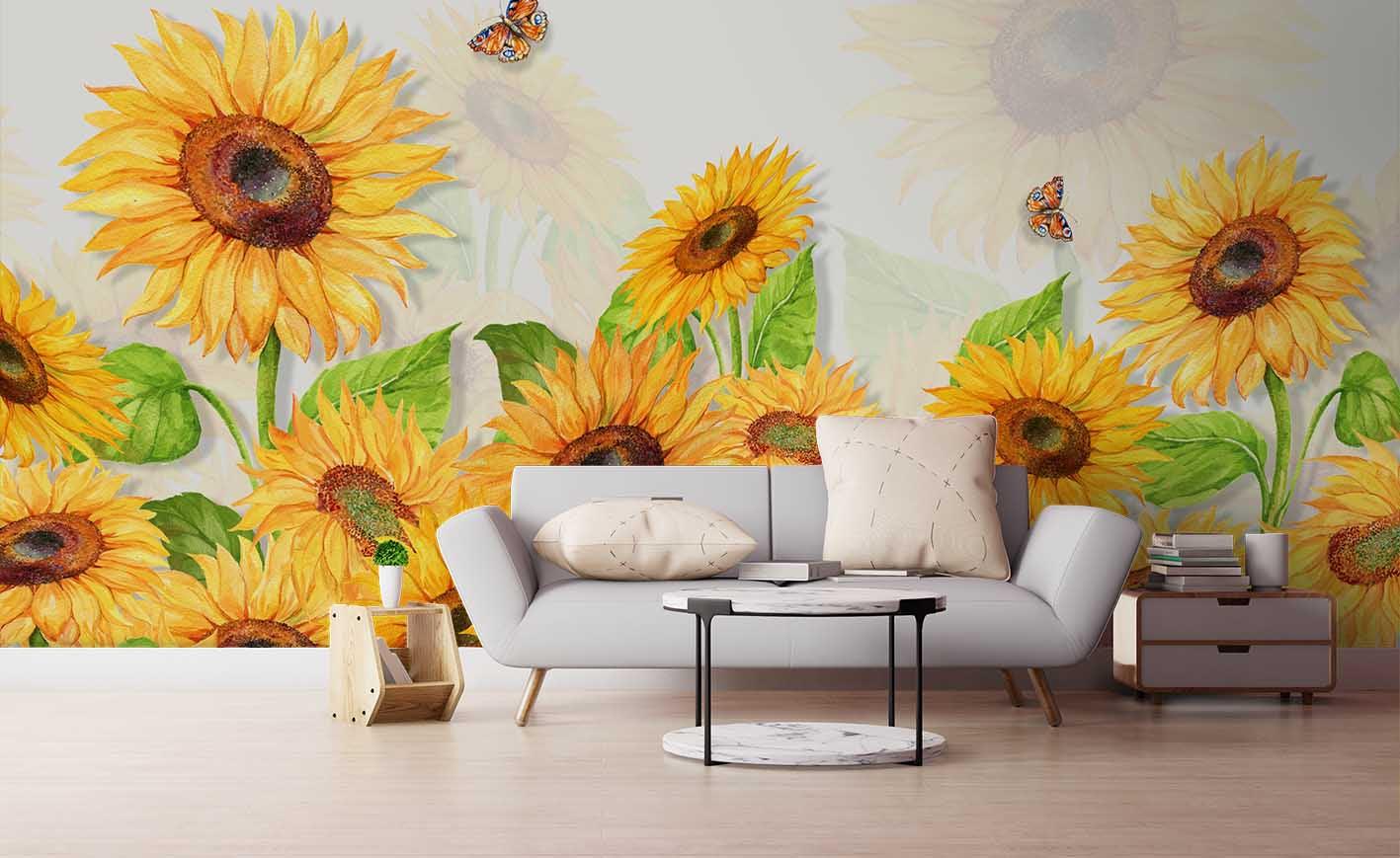 3D Sunflowers Butterfly Wall Mural Wallpaper 37- Jess Art Decoration