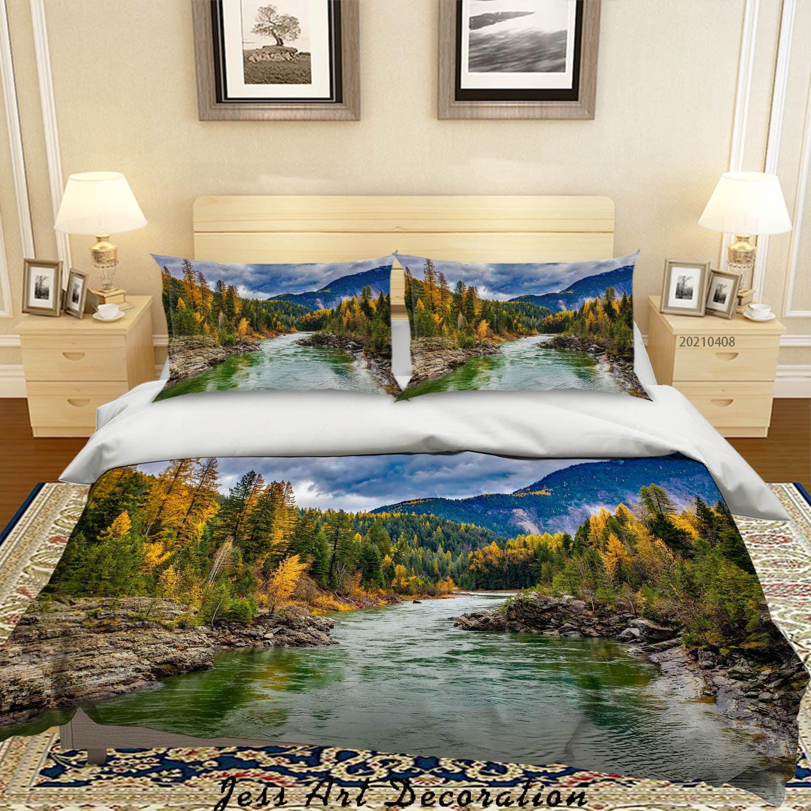 3D Sky Mountain Forest River Landscape  Quilt Cover Set Bedding Set Duvet Cover Pillowcases 251- Jess Art Decoration