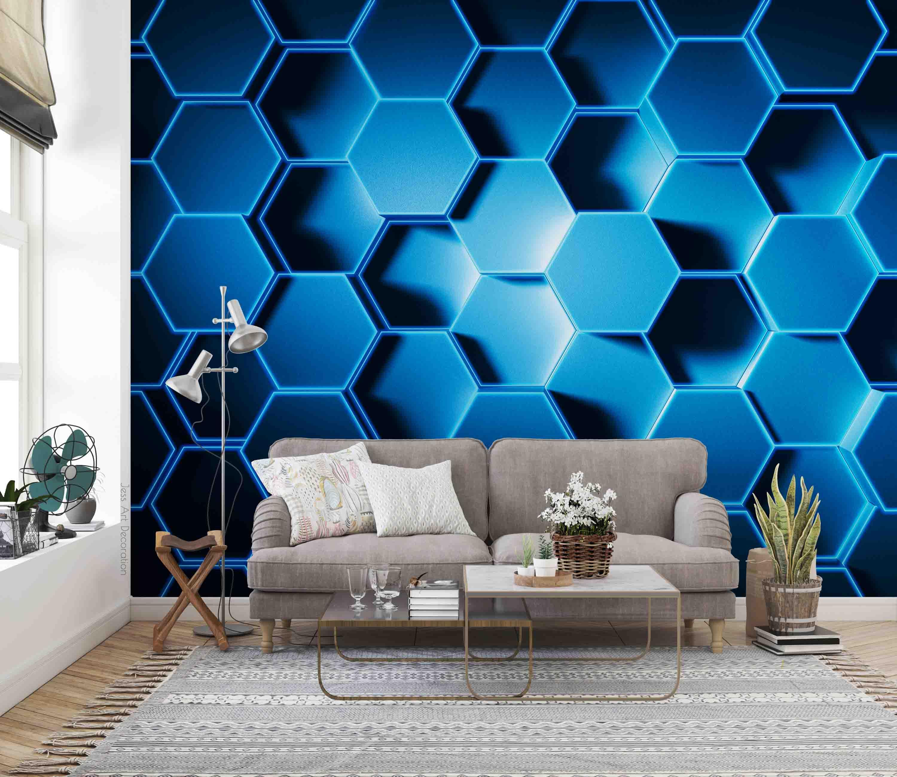 3D Blue Hexagon Wall Mural Wallpaper sww 248- Jess Art Decoration