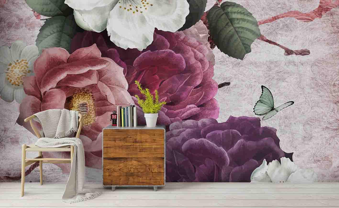 3D Retro Red Floral Wall Mural Wallpaper 83- Jess Art Decoration