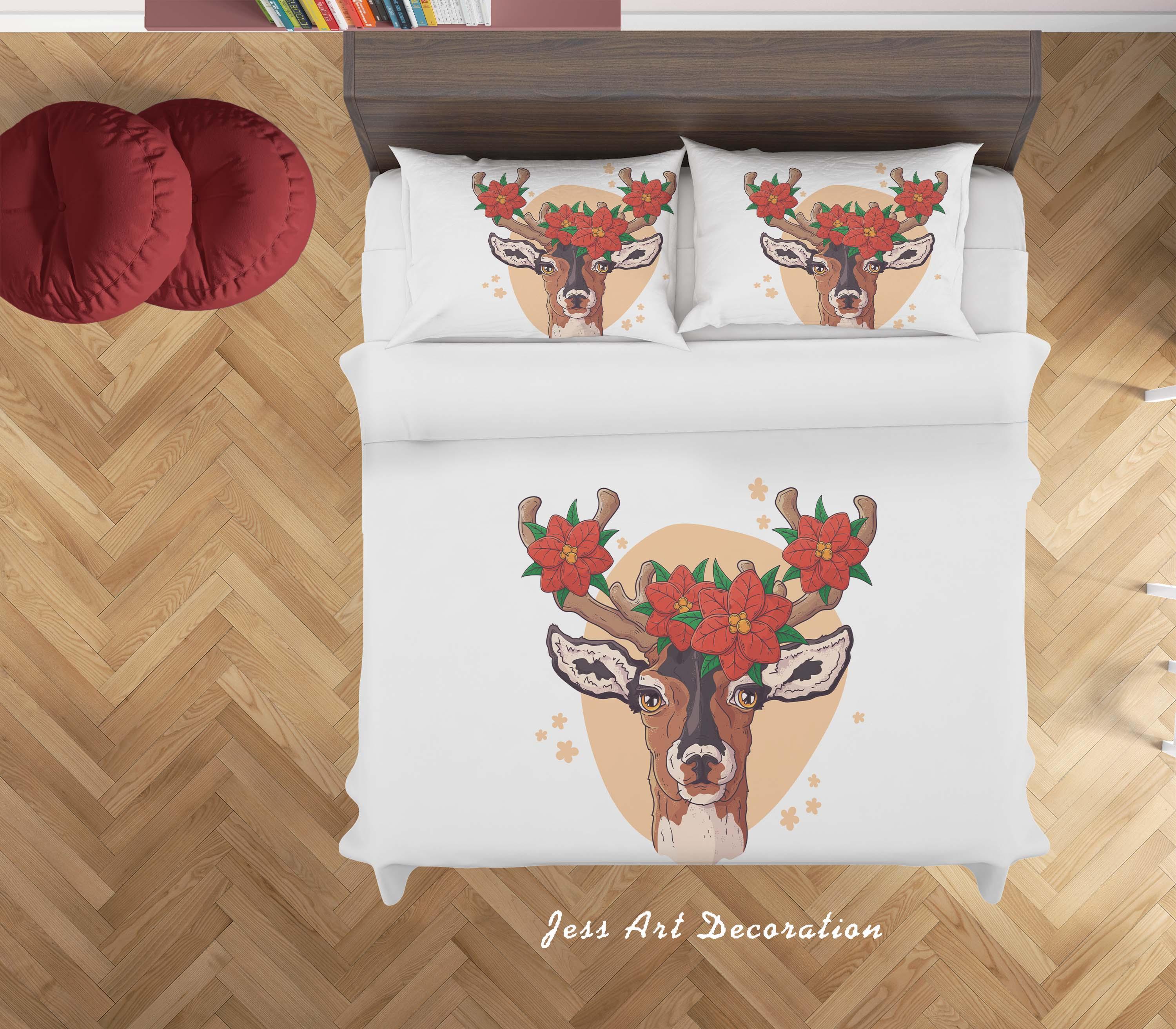 3D White Elk Head Quilt Cover Set Bedding Set Duvet Cover Pillowcases SF120- Jess Art Decoration