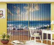 3D Landscape Blue Ocean Beach Golden Skyline Curtains and Drapes GD 4819- Jess Art Decoration