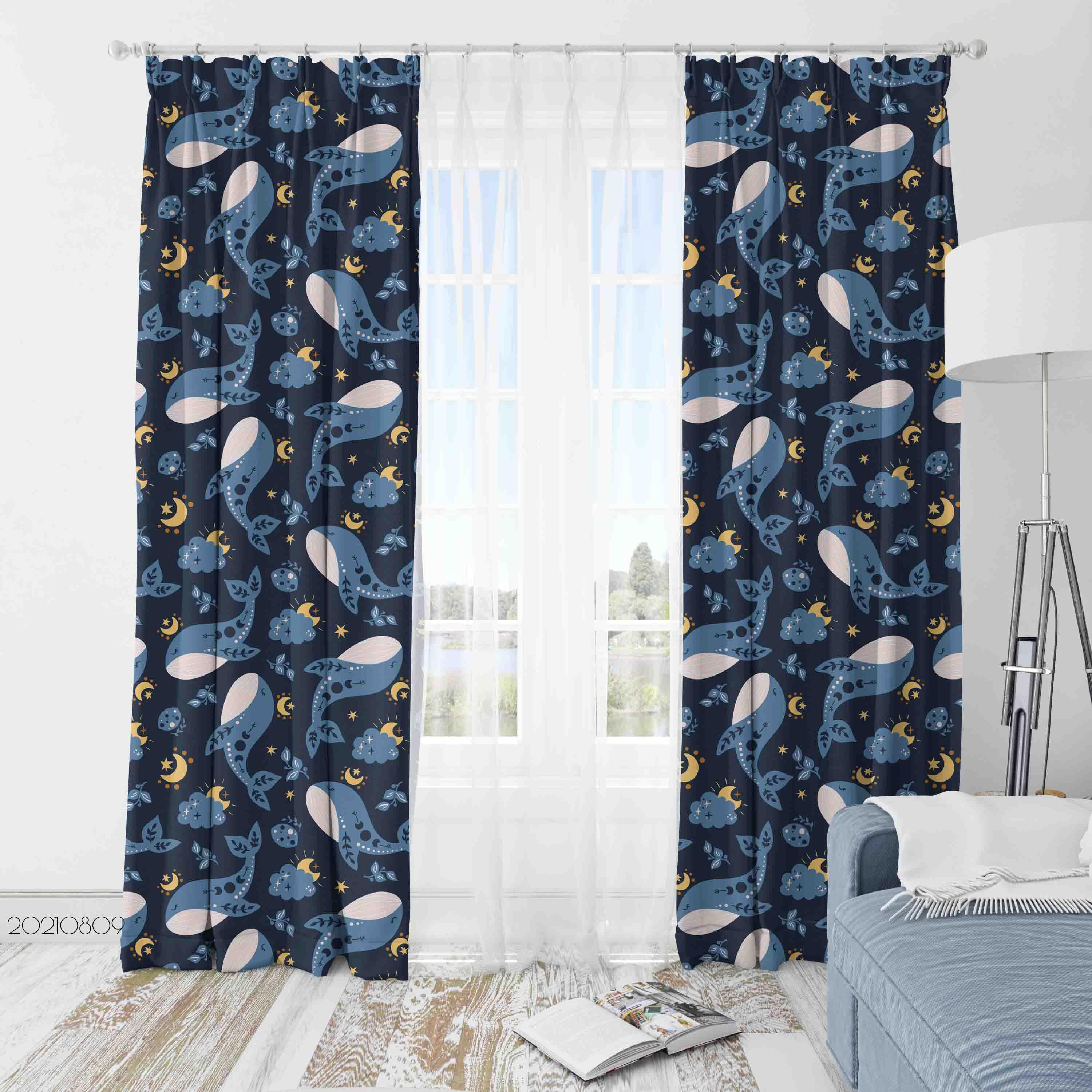 3D Cartoon Animal Whale Kids Curtains and Drapes LQH 20- Jess Art Decoration