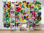 3D Colourful Monster Doodle colourful monster doodle collage wall mural wallpaper for playroom - view 2