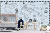 3D Hand Drawn Blue World Map Wall Mural Wallpaper LQH 6- Jess Art Decoration