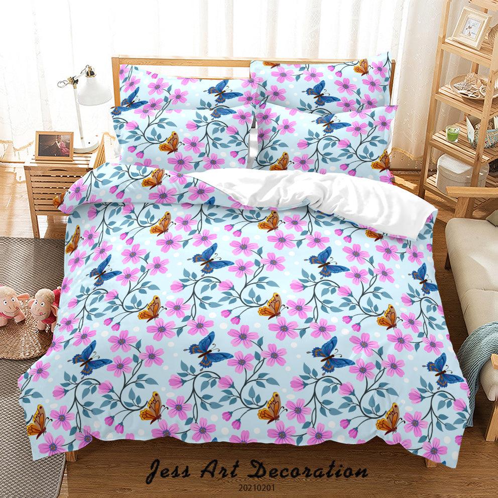 3D Watercolor Pink Floral Butterfly Quilt Cover Set Bedding Set Duvet Cover Pillowcases 26- Jess Art Decoration