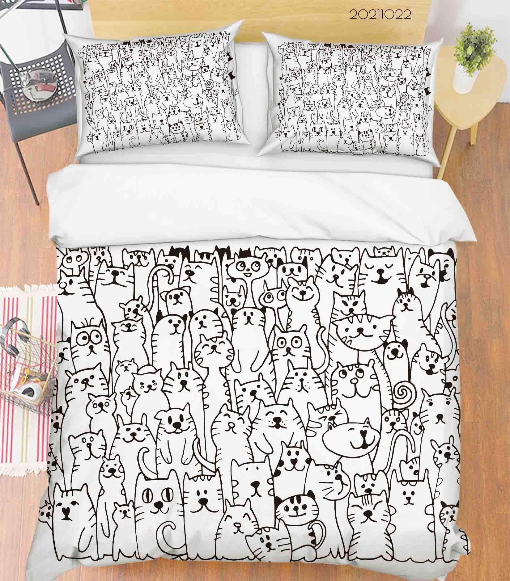 3D Cartoon Animals Cats Graffiti Quilt Cover Set Bedding Set Duvet Cover Pillowcases 32- Jess Art Decoration