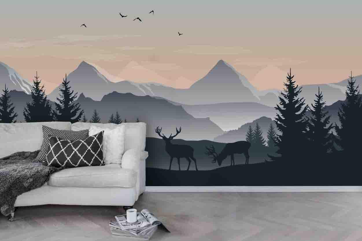 3D Mountains Forest Elk Bird Wall Mural Wallpaper 66- Jess Art Decoration