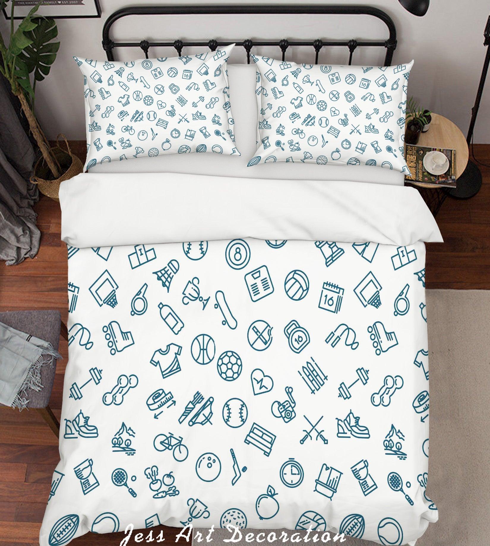 3D White Sports Ball Skateboard Quilt Cover Set Bedding Set Pillowcases 56- Jess Art Decoration