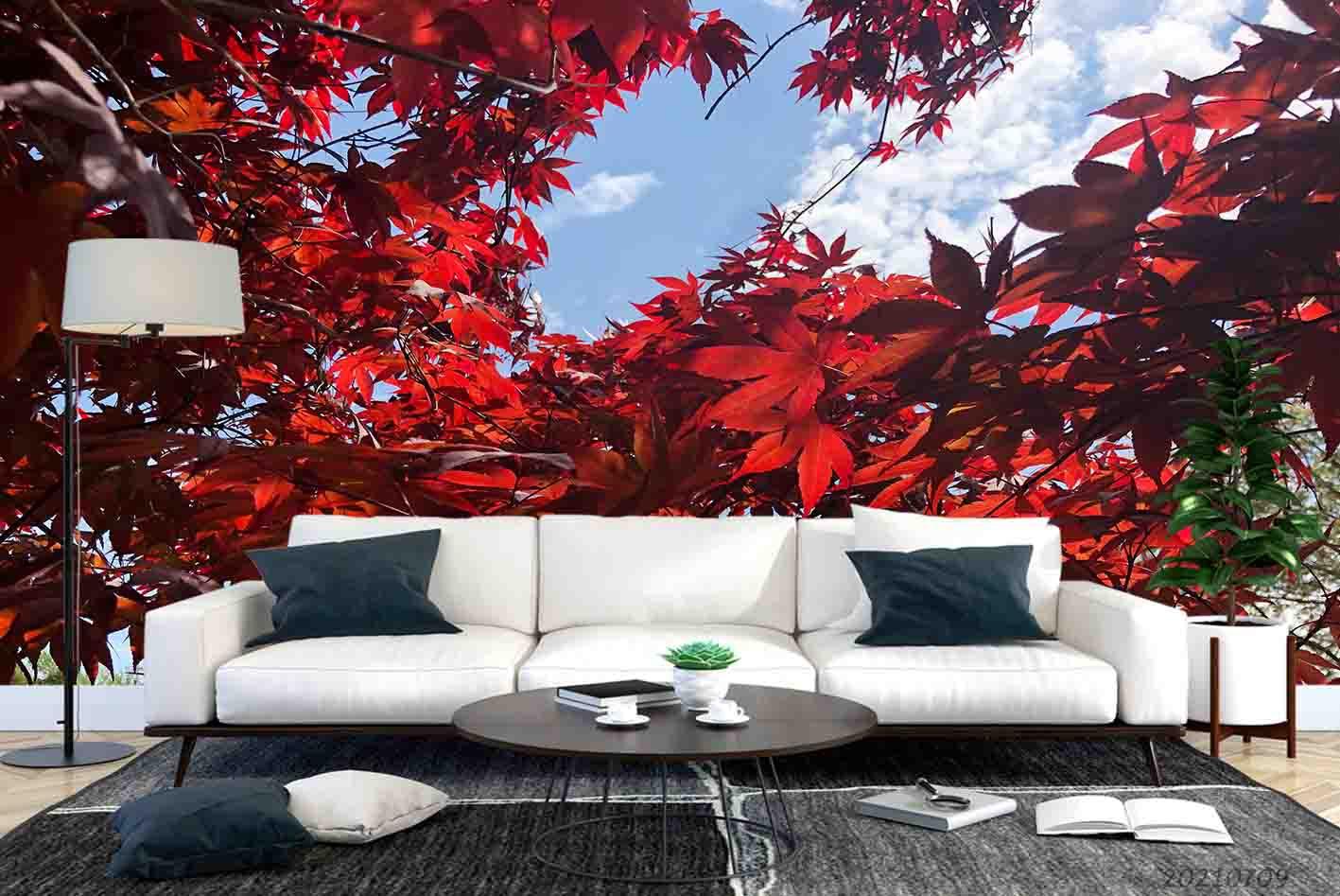 3D Red Maple Leaf Wall Mural Wallpaper SWW4369- Jess Art Decoration