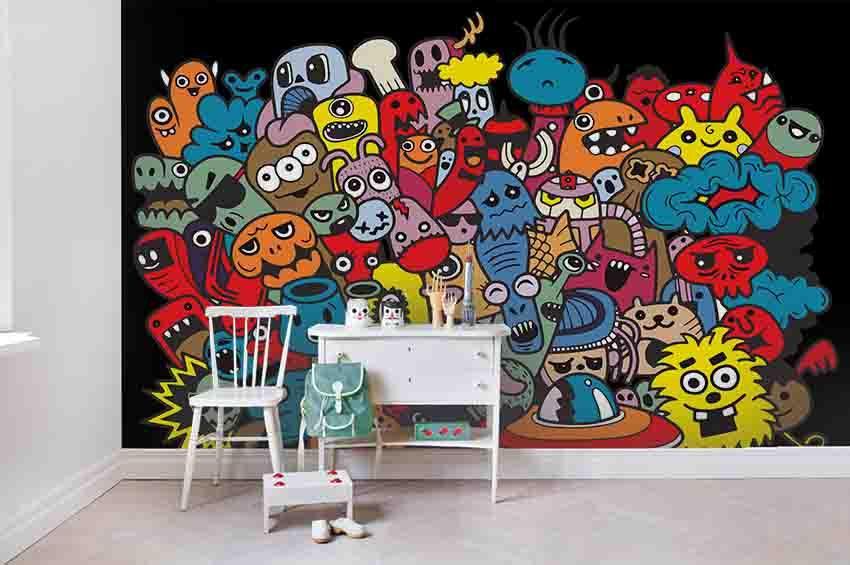 3D Animal Cartoon Graffiti Wall Mural Wallpaper SF45- Jess Art Decoration