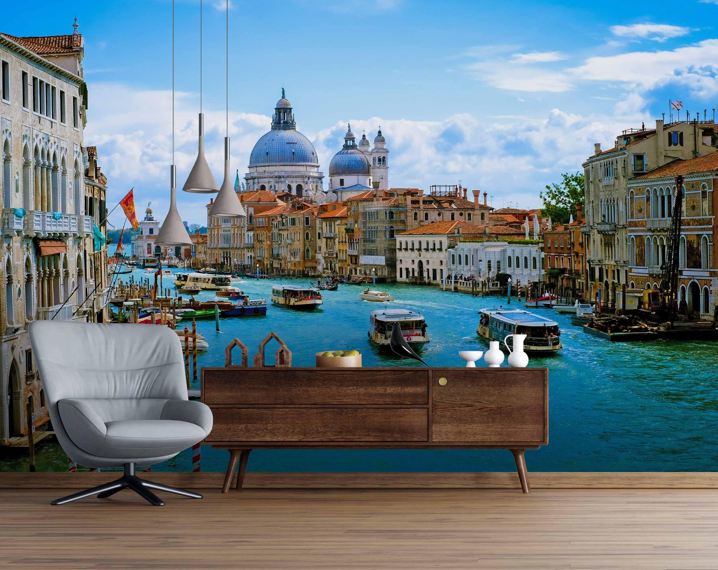 3D Blue Sky White Clouds Waterside Town Wall Mural Wallpaper 65- Jess Art Decoration