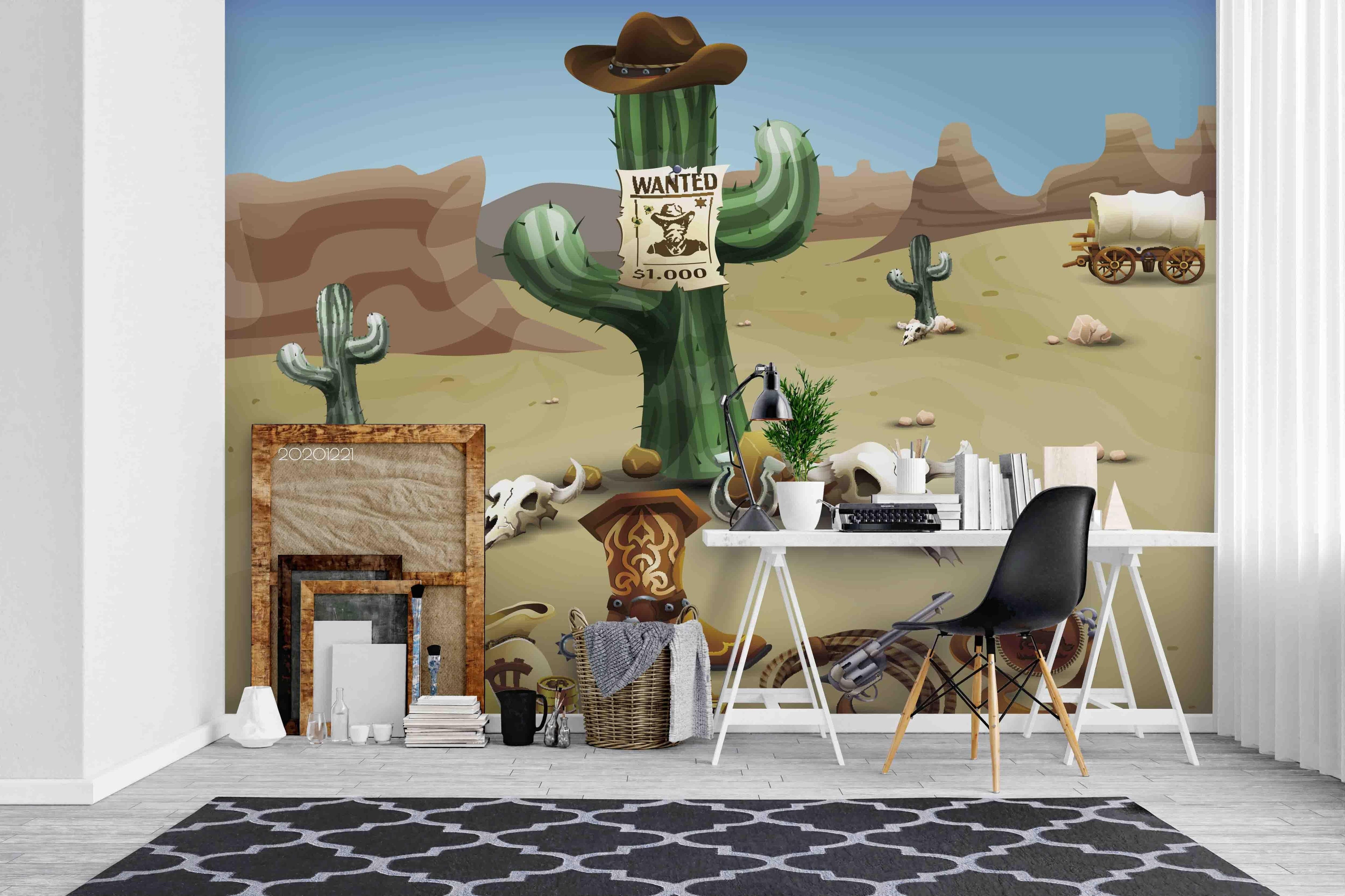 3D Hand Drawn Desert Cactus Cowboy Decoration Wall Mural Wallpaper LQH 84- Jess Art Decoration