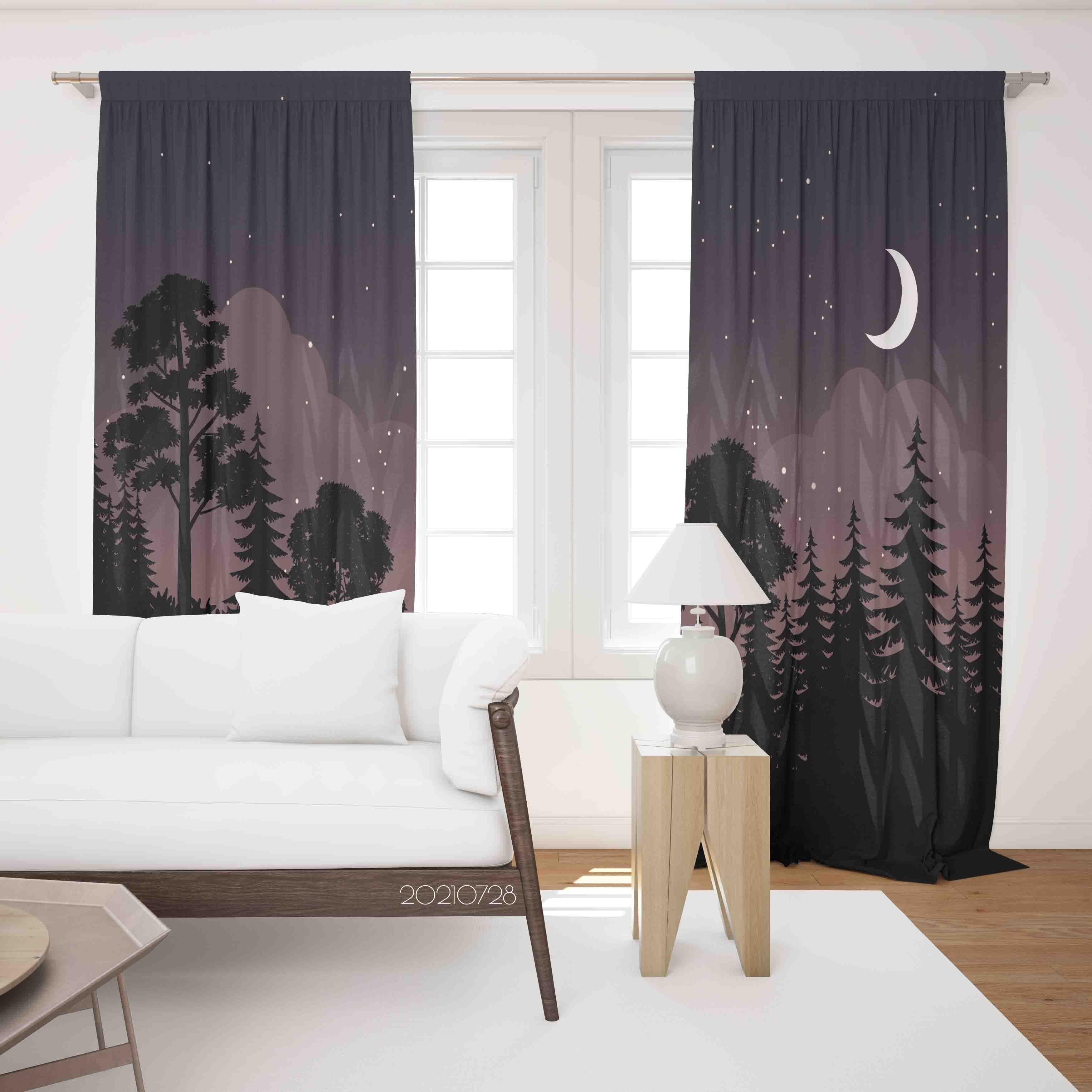 3D Night Sky Moon Forest Landscape Curtains and Drapes LQH 43- Jess Art Decoration