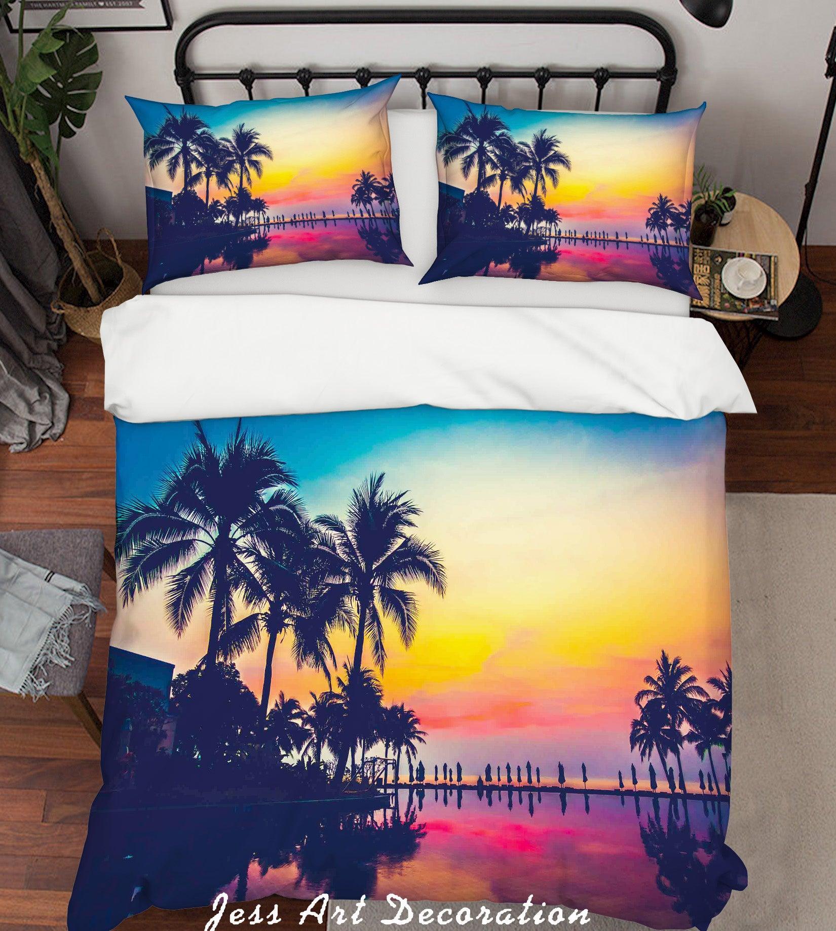 3D Sunset Tropical Coconut Tree Quilt Cover Set Bedding Set Duvet Cover Pillowcases SF74- Jess Art Decoration