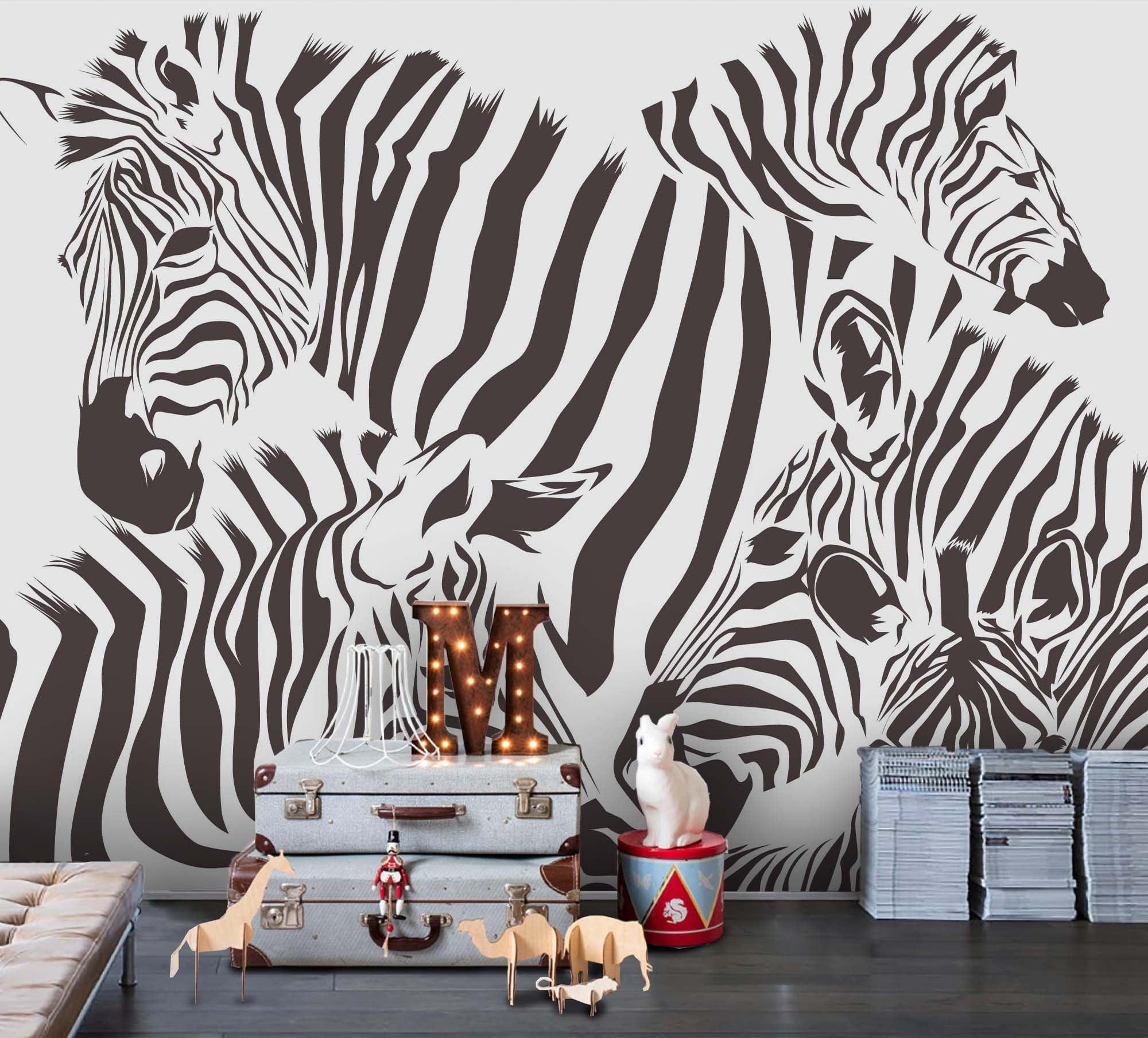3D Freehand Sketching Black White Animal Zebra Wall Mural Wallpaper ZY D127- Jess Art Decoration