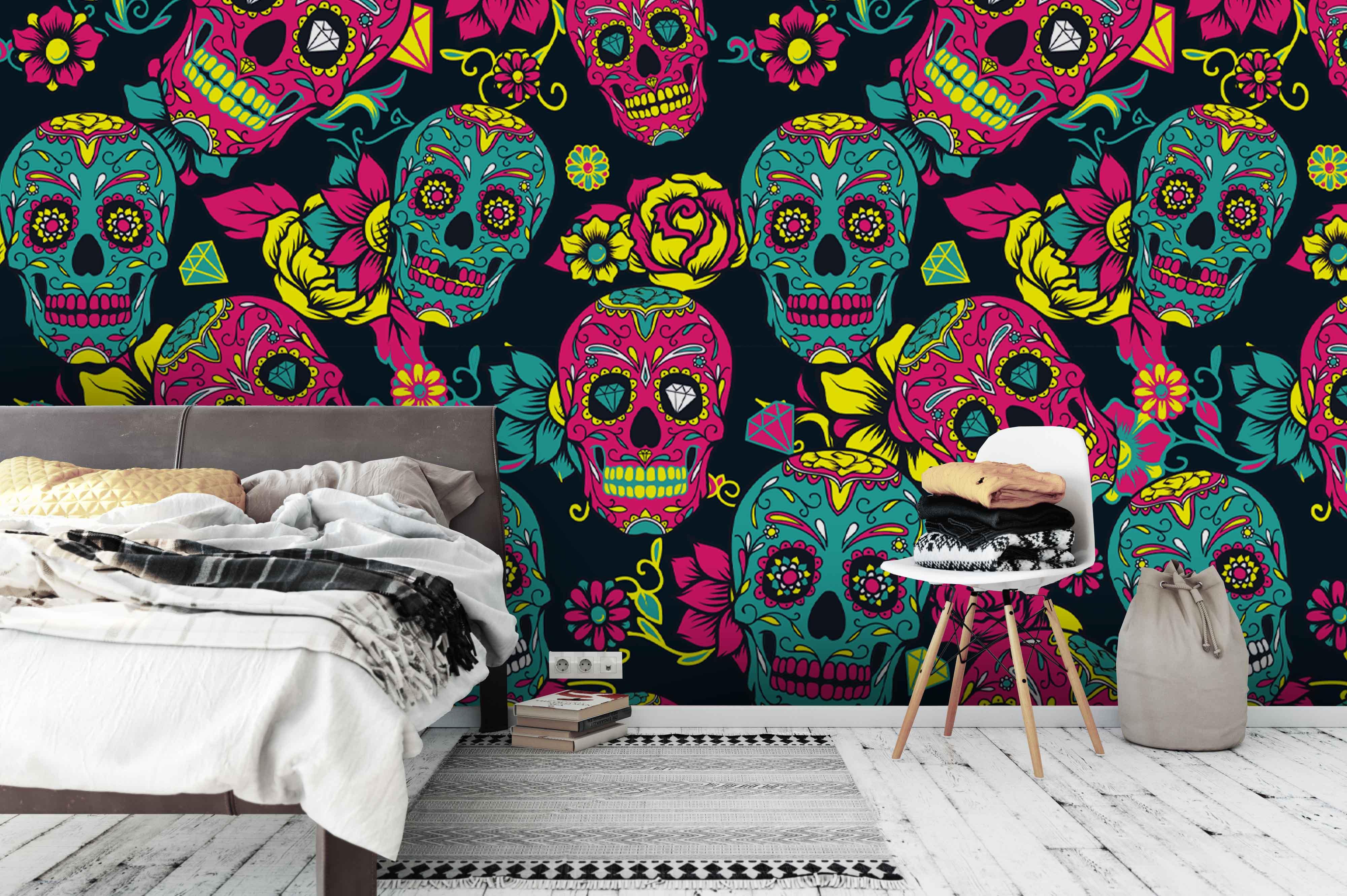 3D Floral Skull Wall Mural Wallpaper 29- Jess Art Decoration