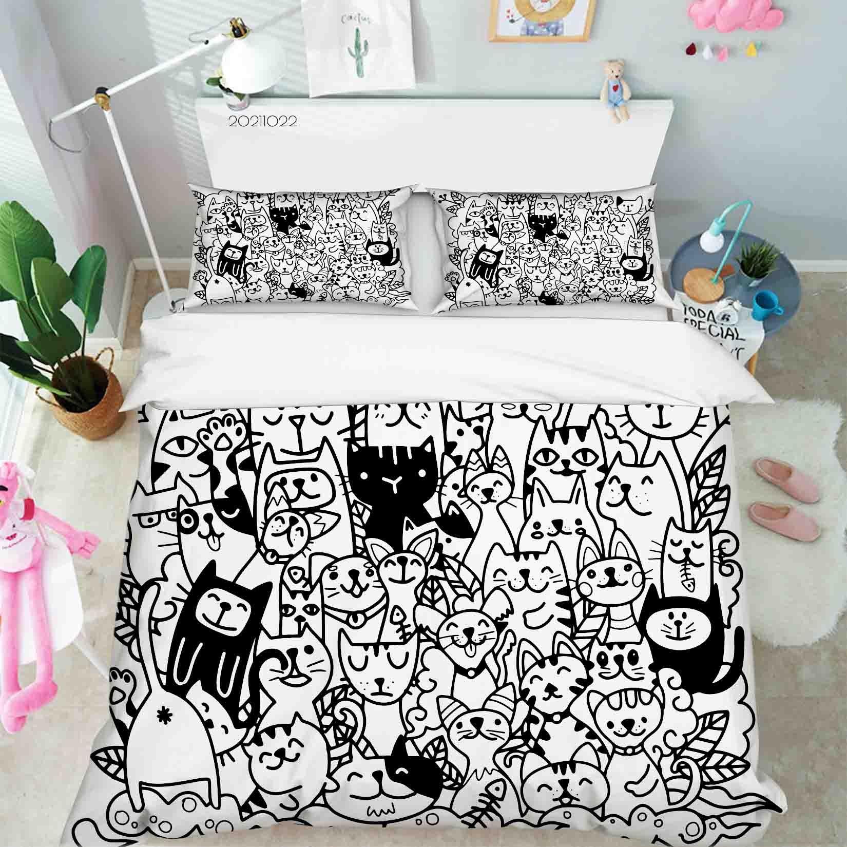 3D Abstract Grey Cat Graffiti Quilt Cover Set Bedding Set Duvet Cover Pillowcases 37- Jess Art Decoration