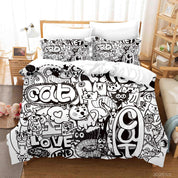 3D Abstract Grey Cat Graffiti Quilt Cover Set Bedding Set Duvet Cover Pillowcases 47- Jess Art Decoration