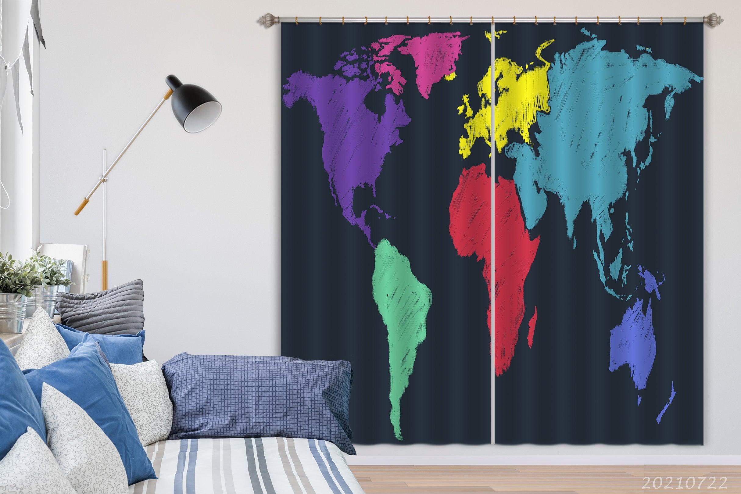 3D Color World Map Curtains and Drapes LQH 554- Jess Art Decoration