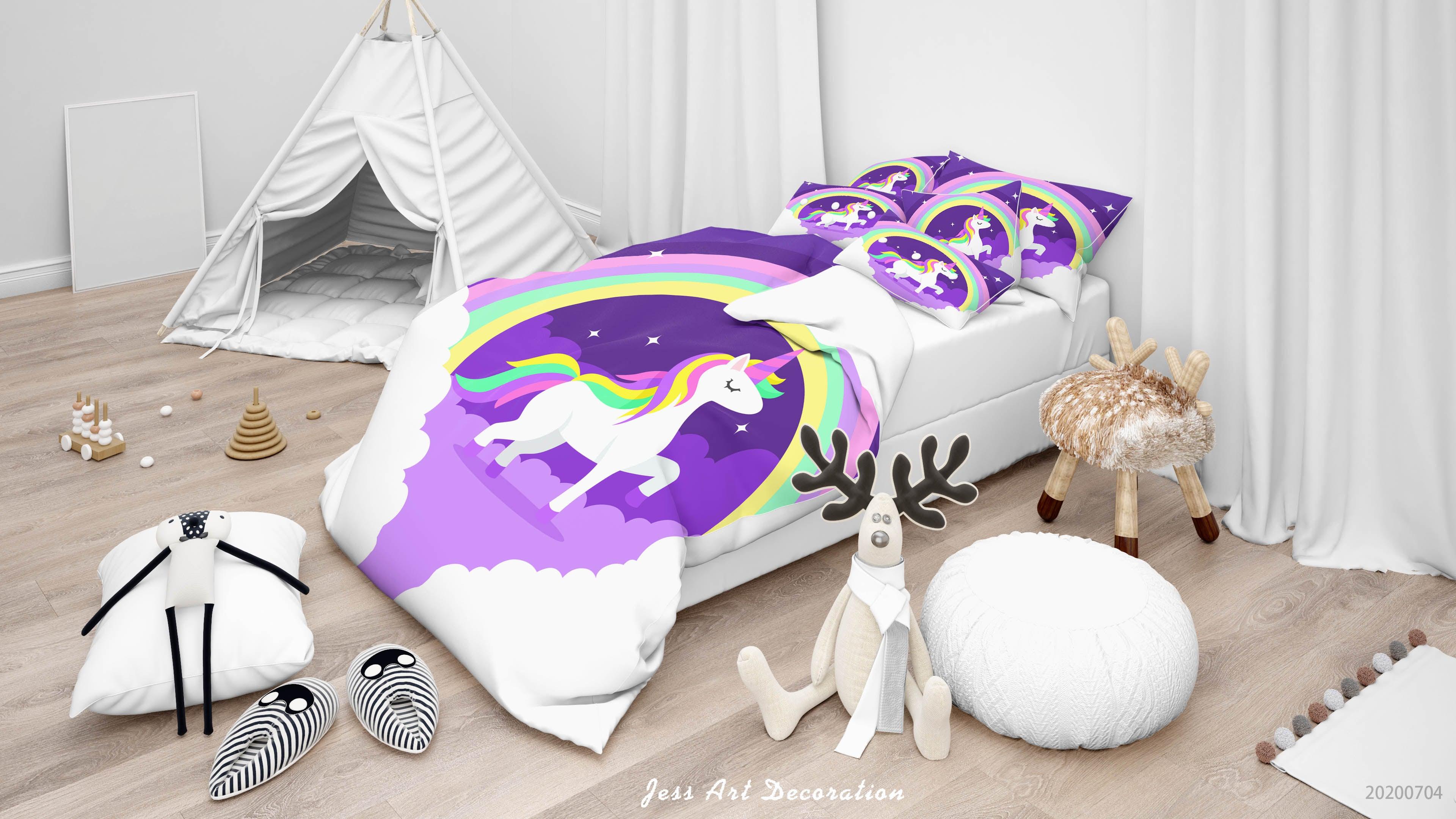 3D Purple Rainbow Unicorn Quilt Cover Set Bedding Set Duvet Cover Pillowcases SF179- Jess Art Decoration