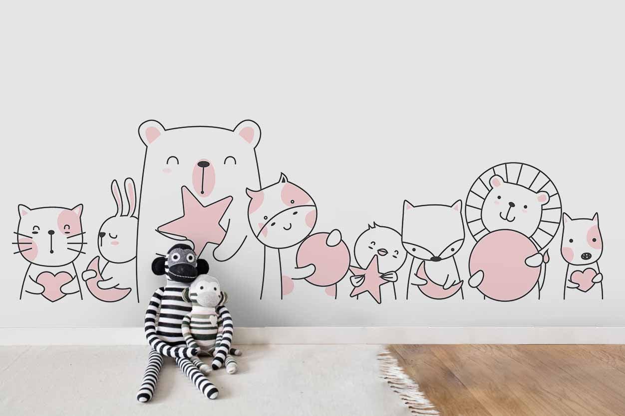3D Cartoon Animals Stick Figure Wall Mural Wallpaper 36- Jess Art Decoration