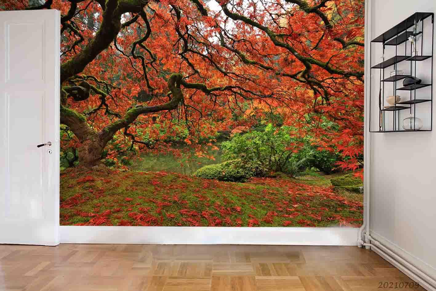 3D Autumn Red Maple Forest Wall Mural Wallpaper SWW3926- Jess Art Decoration
