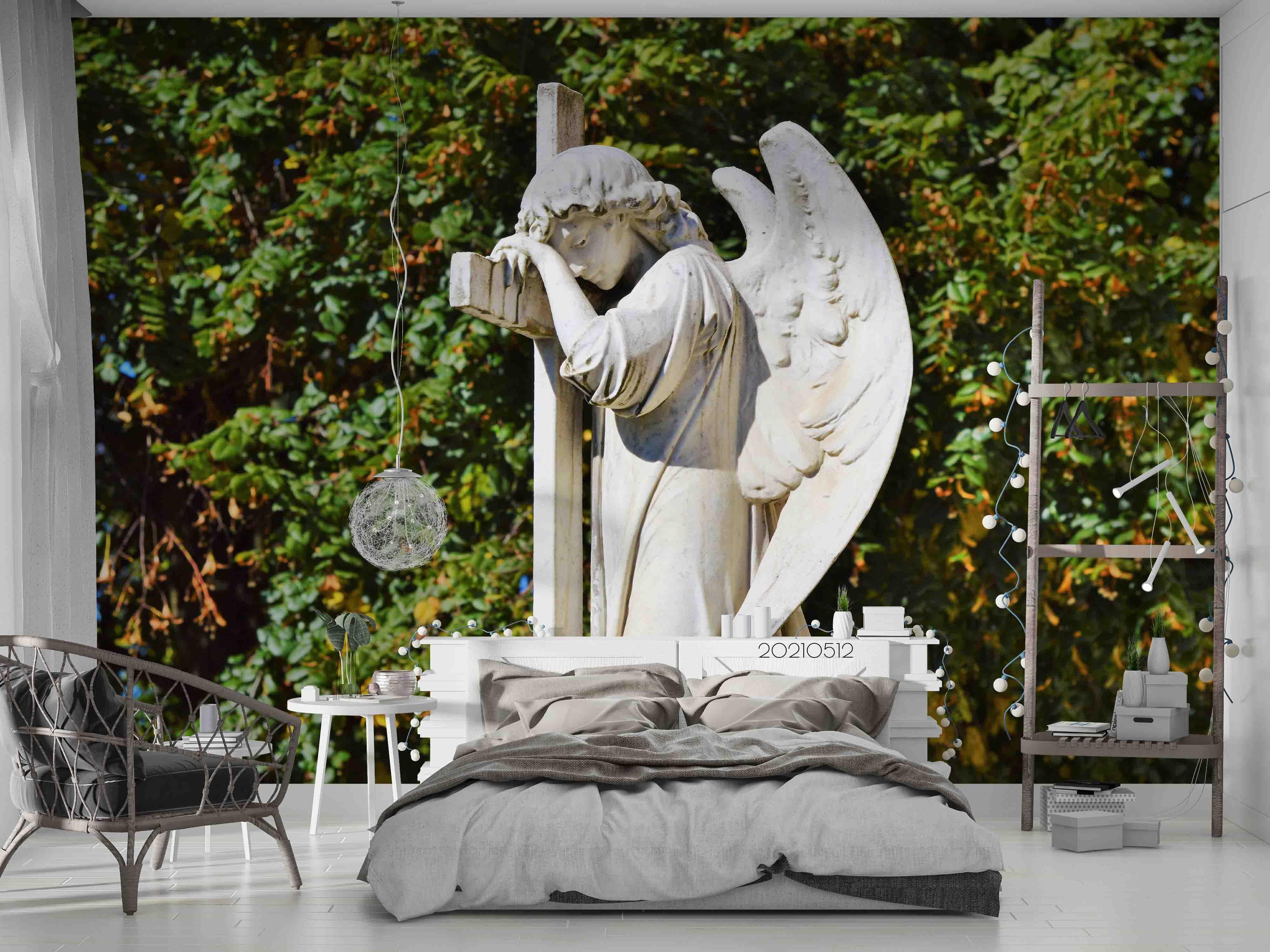 3D Angel Sculpture Wall Mural Wallpaper LQH 138- Jess Art Decoration