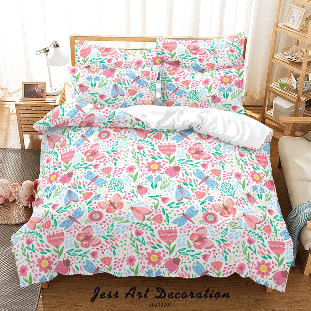 3D Watercolor Pink Floral Butterfly Quilt Cover Set Bedding Set Duvet Cover Pillowcases 47- Jess Art Decoration