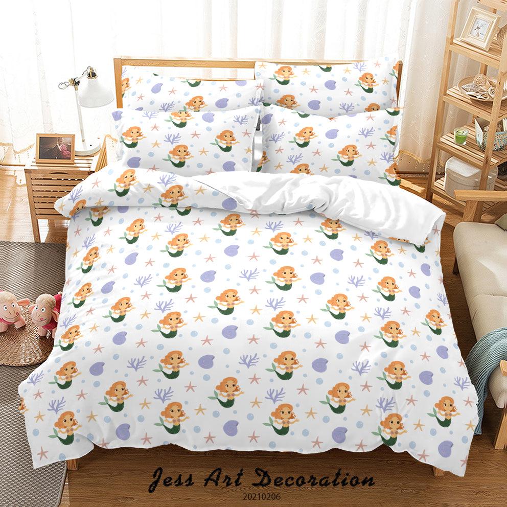 3D Hand Drawn Mermaid Coral Starfish Quilt Cover Set Bedding Set Duvet Cover Pillowcases 185- Jess Art Decoration
