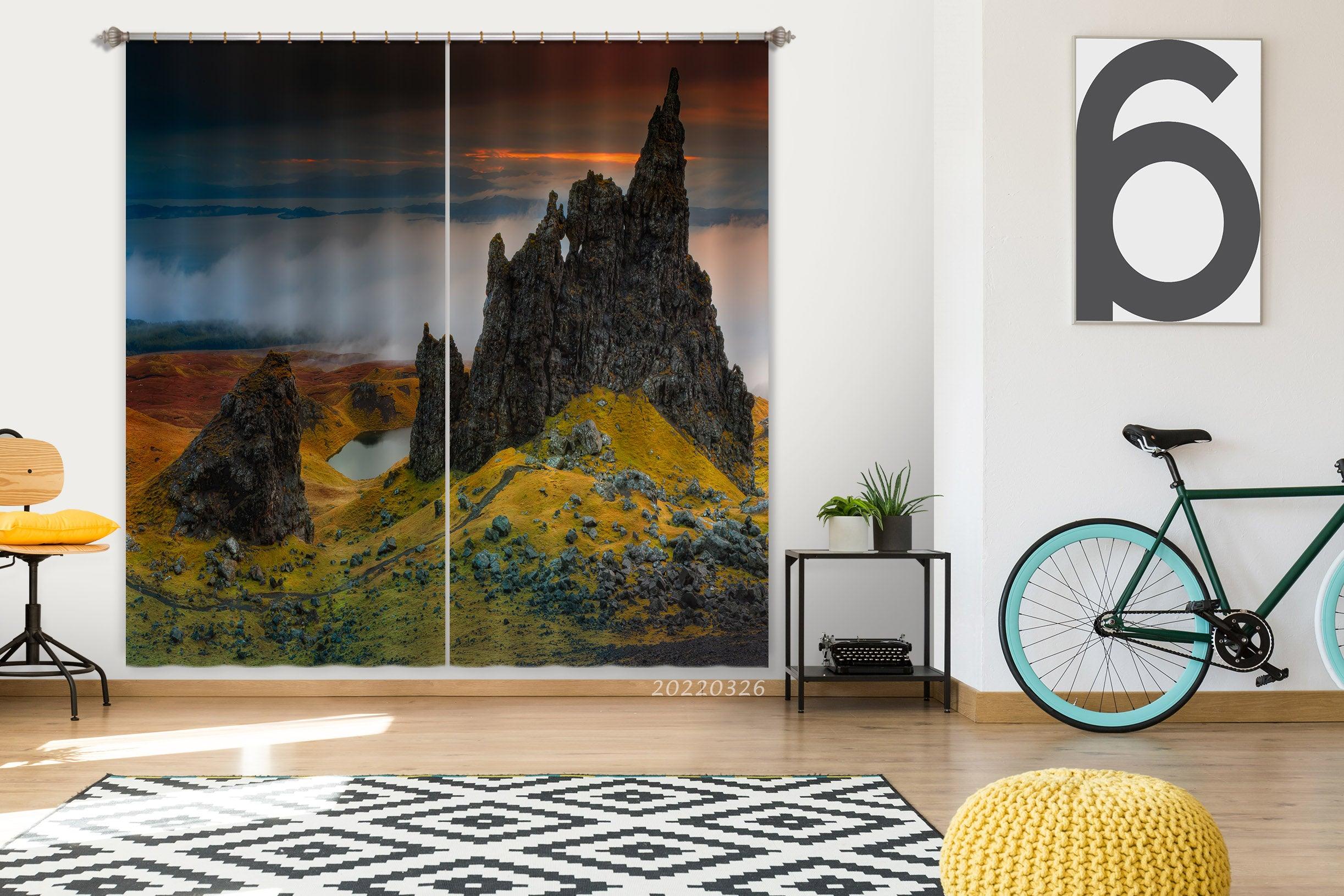 3D Landscape Peak Wilderness River Fog Curtains and Drapes GD 3016- Jess Art Decoration